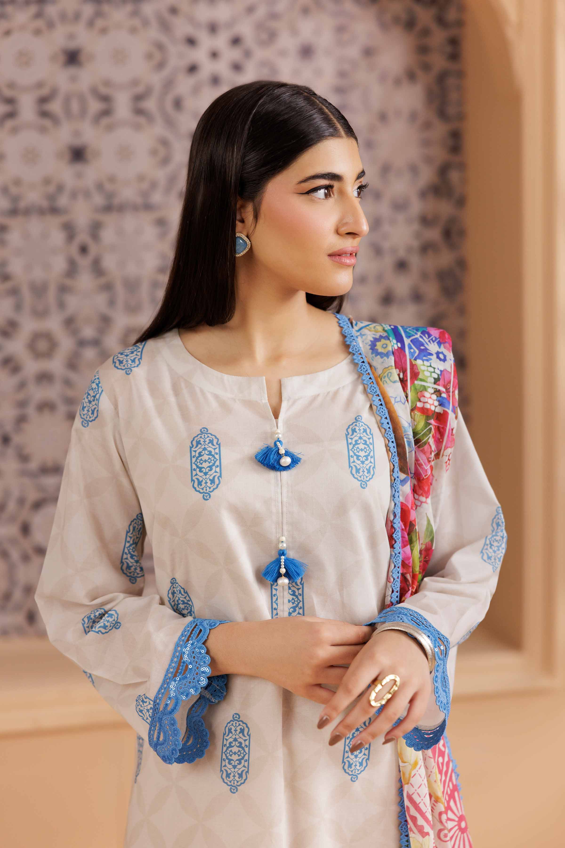 NishatUK - Beige Printed Cambric 3-piece ready to wear Suit