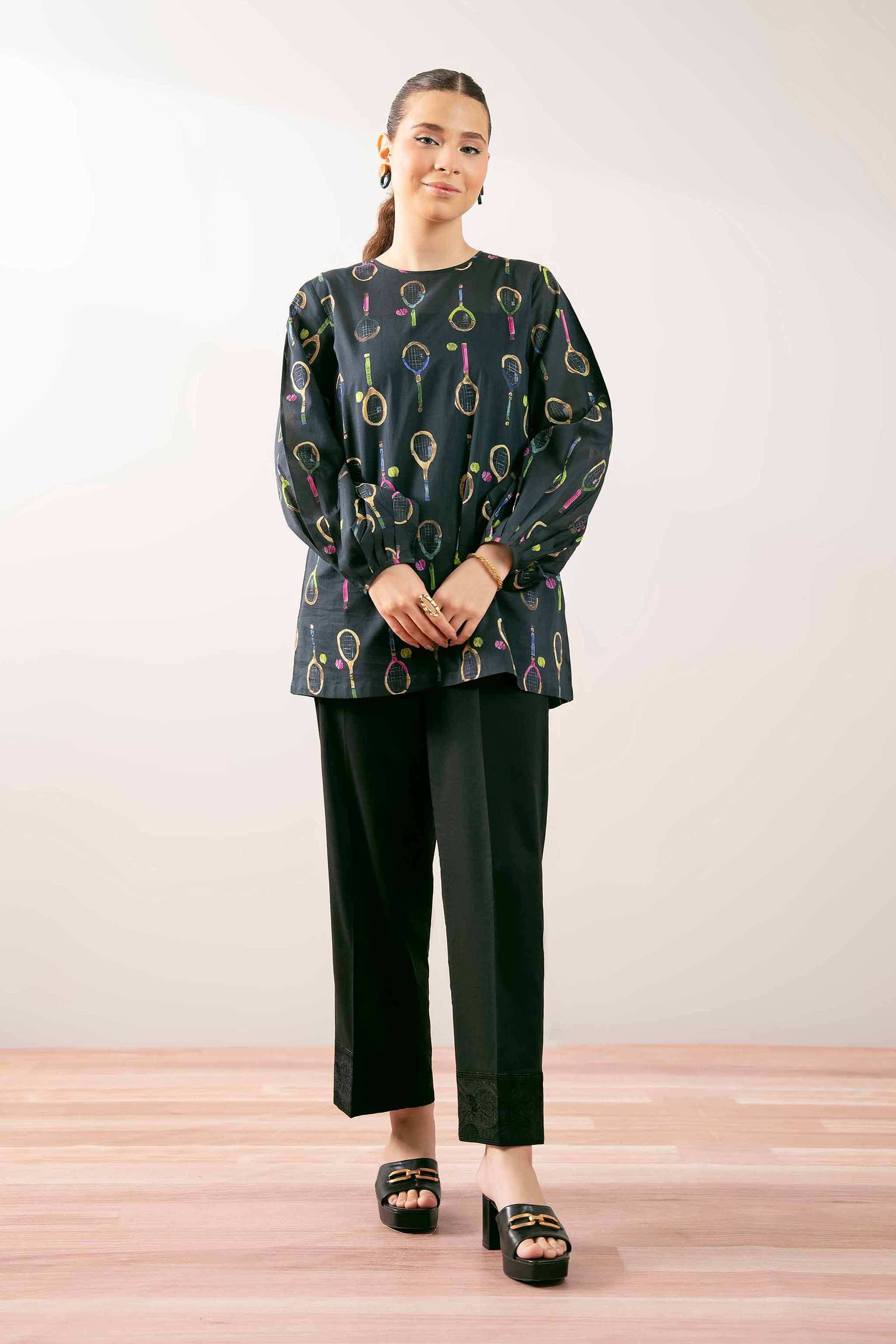 NishatUK - Black Printed Cambric 1-piece ready to wear Tunic