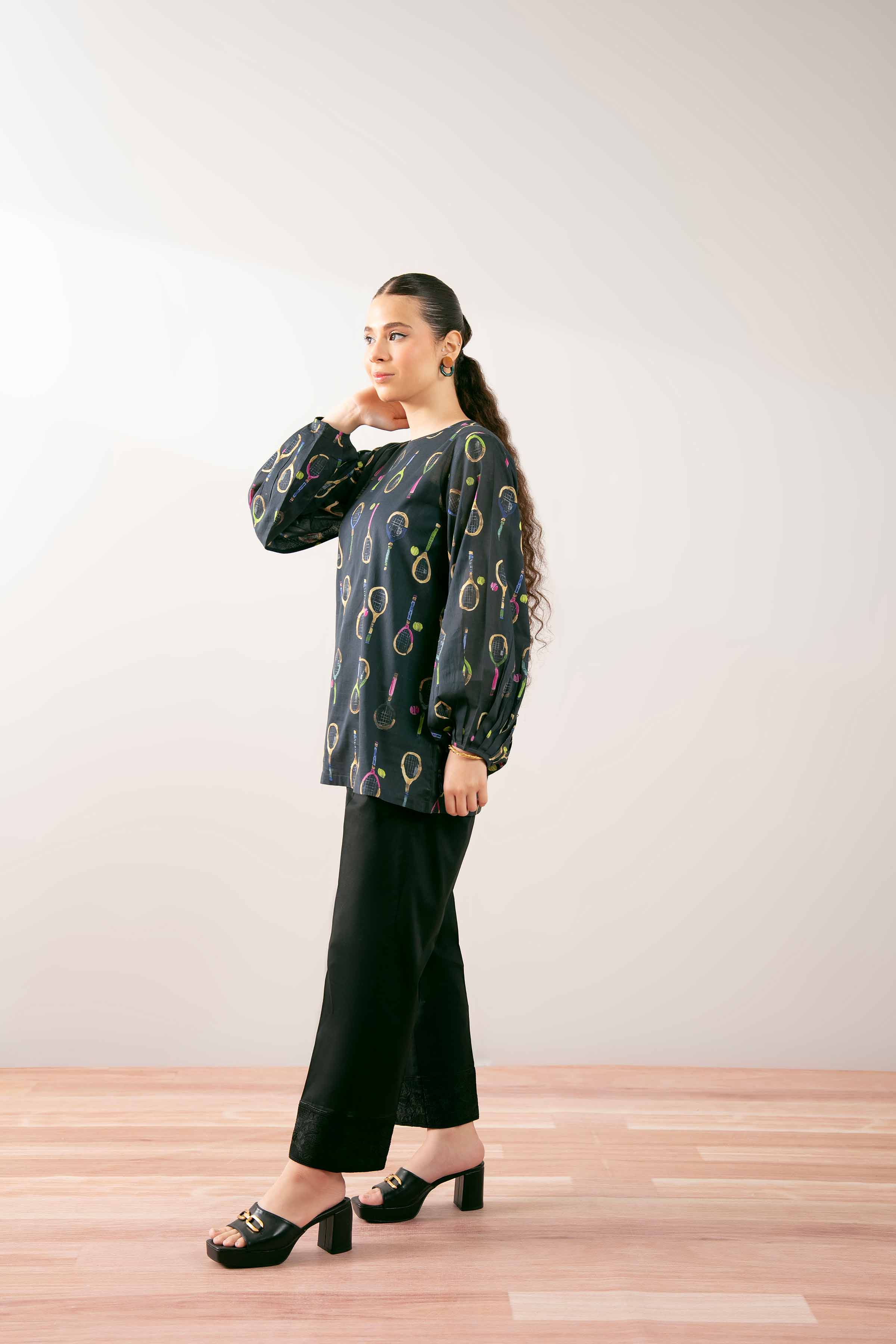 NishatUK - Black Printed Cambric 1-piece ready to wear Tunic