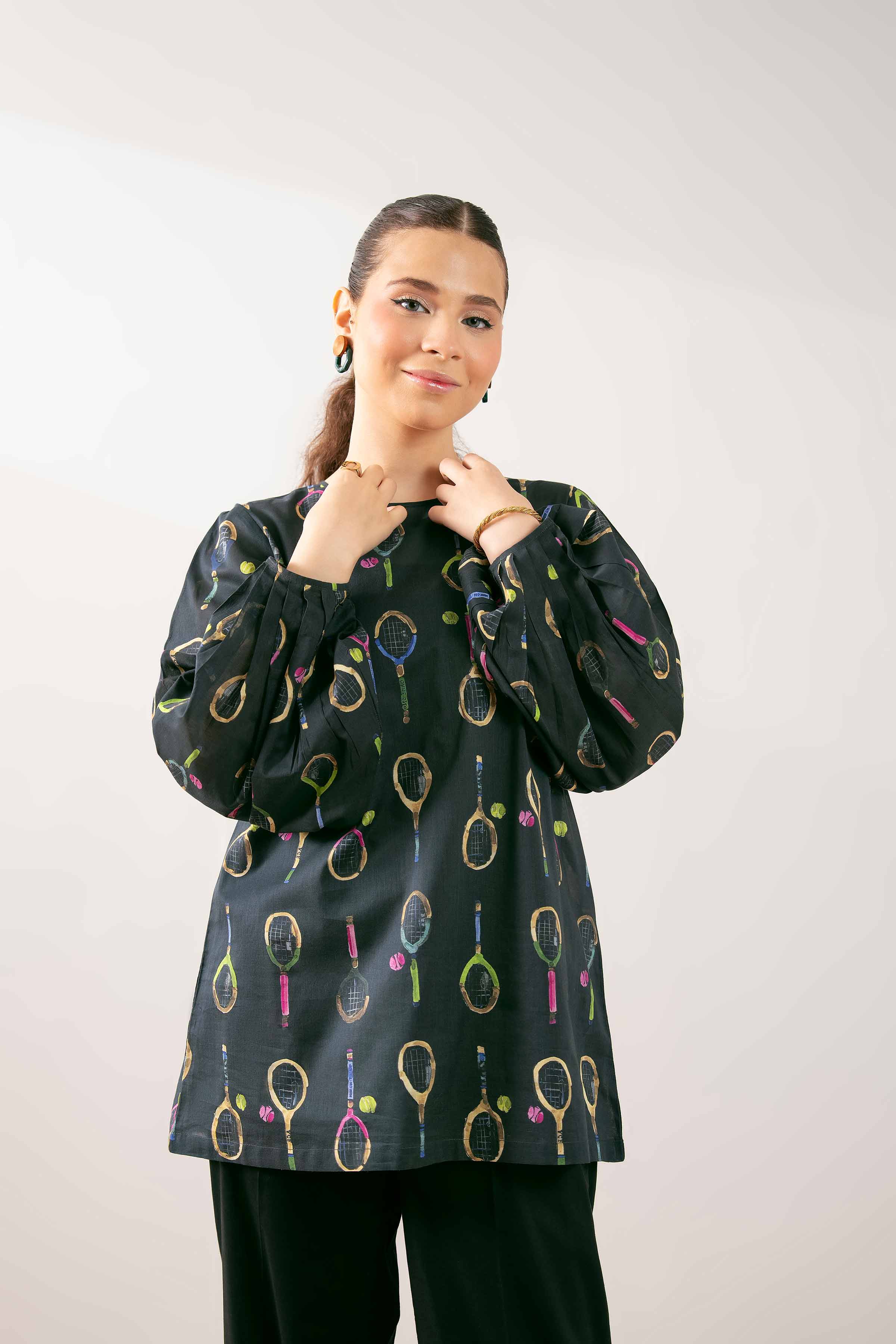 NishatUK - Black Printed Cambric 1-piece ready to wear Tunic