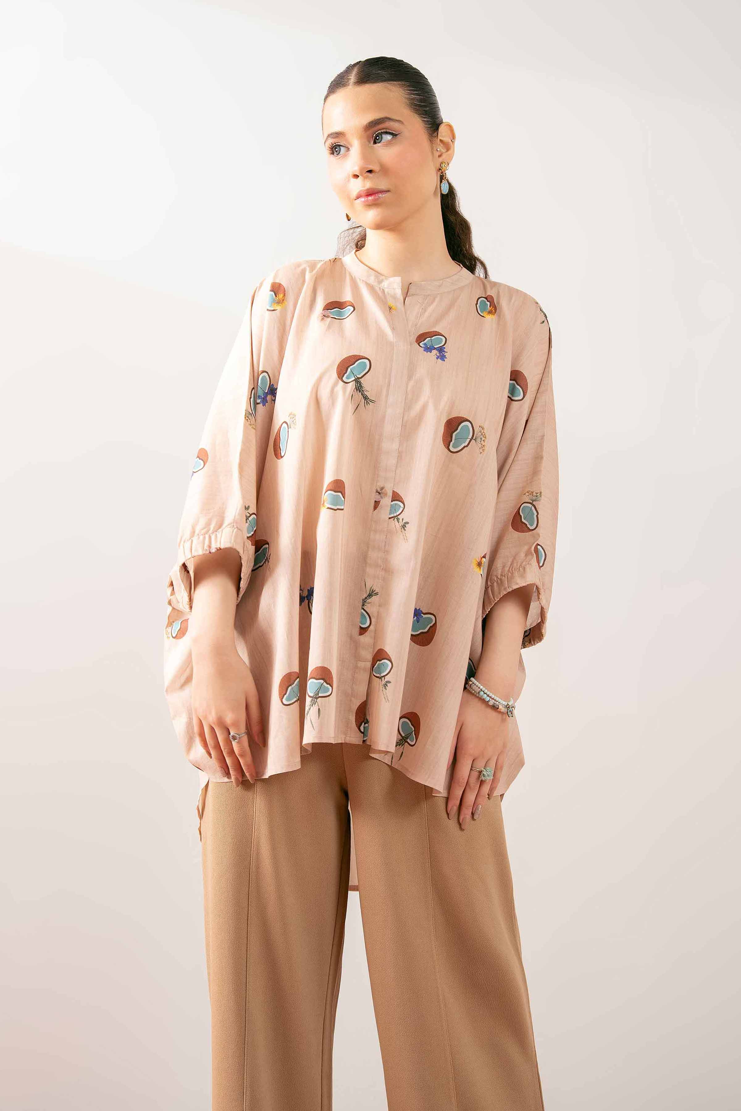 NishatUK - Beige Printed Cambric 1-piece ready to wear Tunic