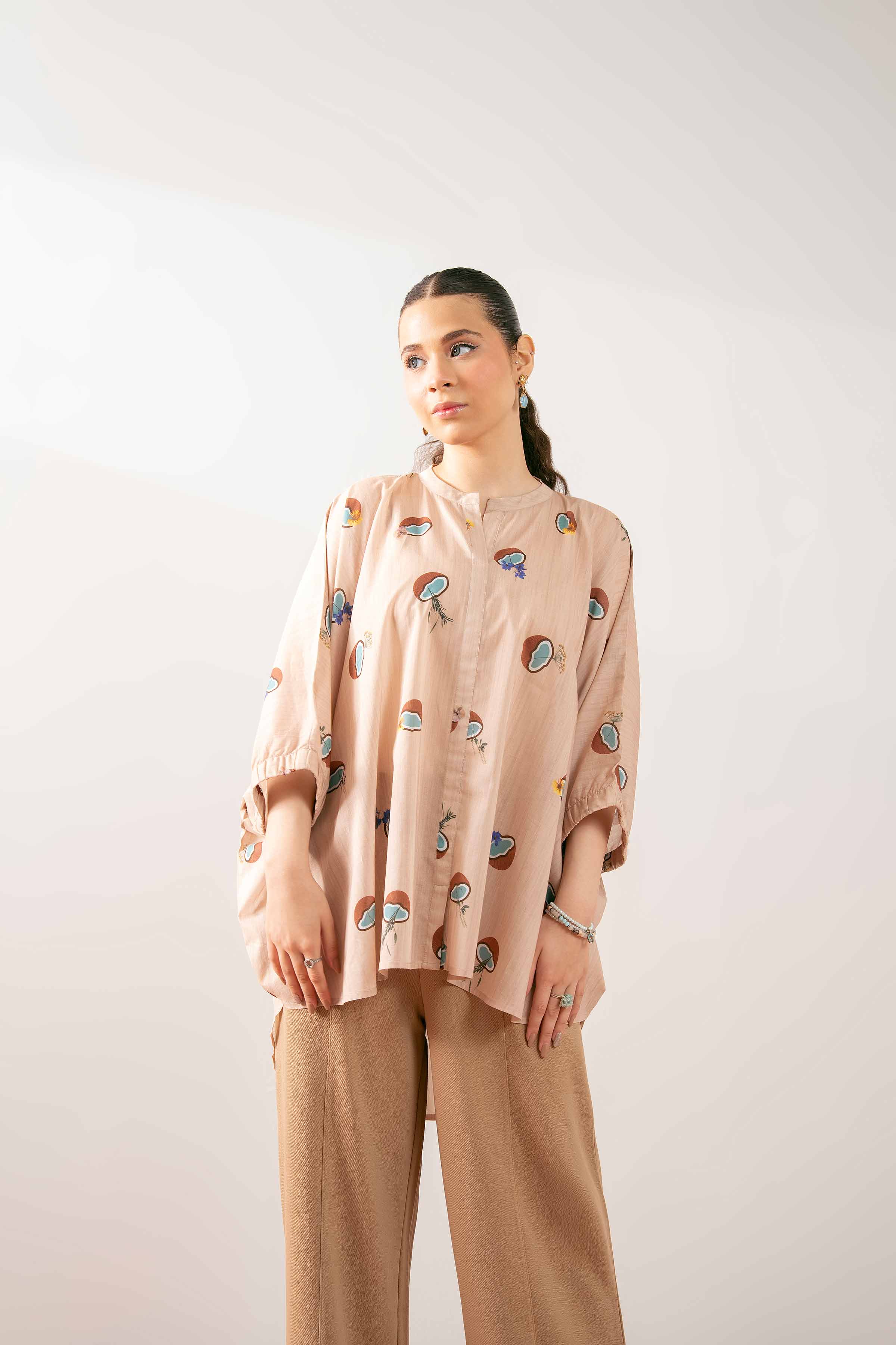 NishatUK - Beige Printed Cambric 1-piece ready to wear Tunic