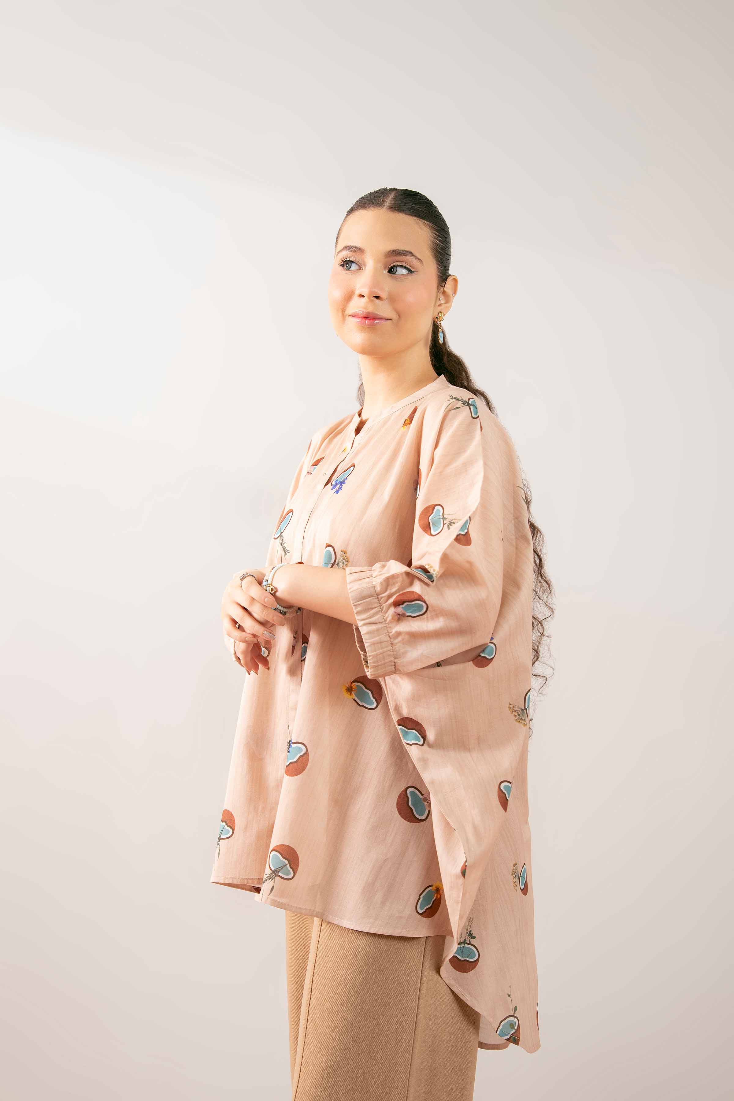 NishatUK - Beige Printed Cambric 1-piece ready to wear Tunic