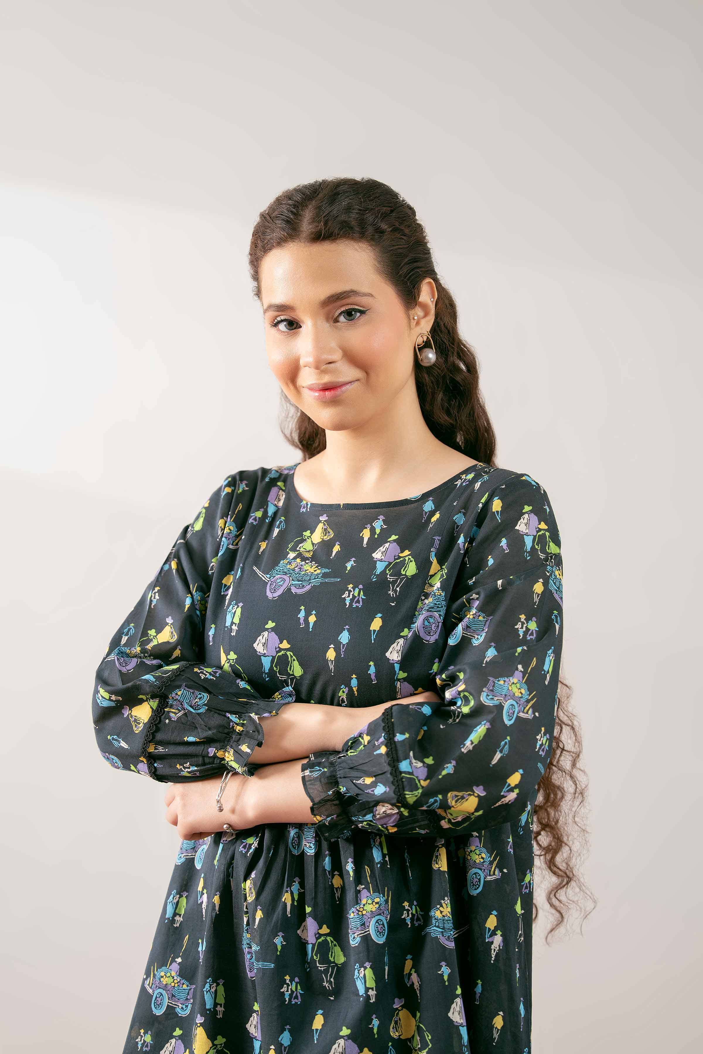 NishatUK - Black Printed Cambric 1-piece ready to wear Tunic