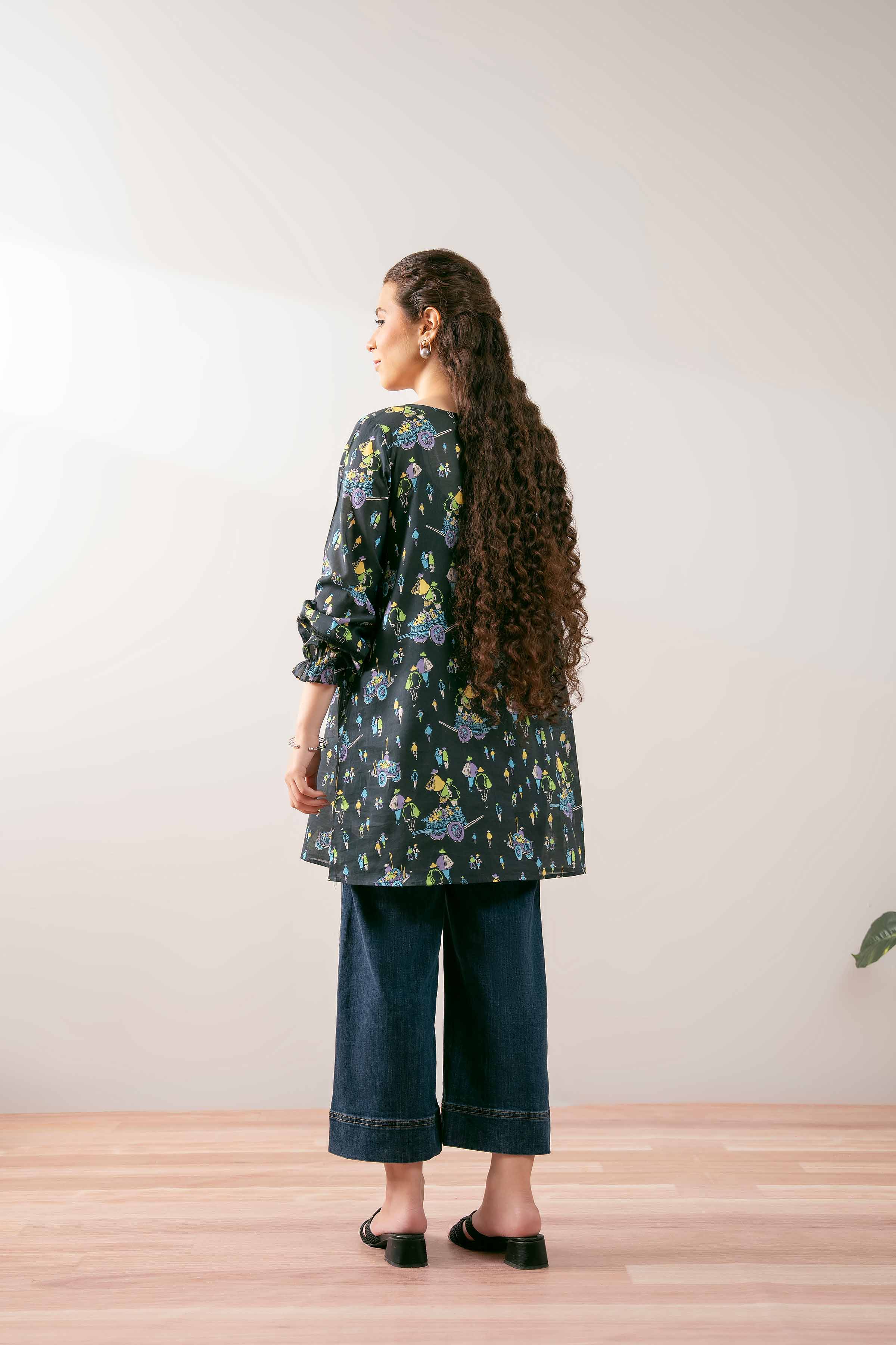 NishatUK - Black Printed Cambric 1-piece ready to wear Tunic