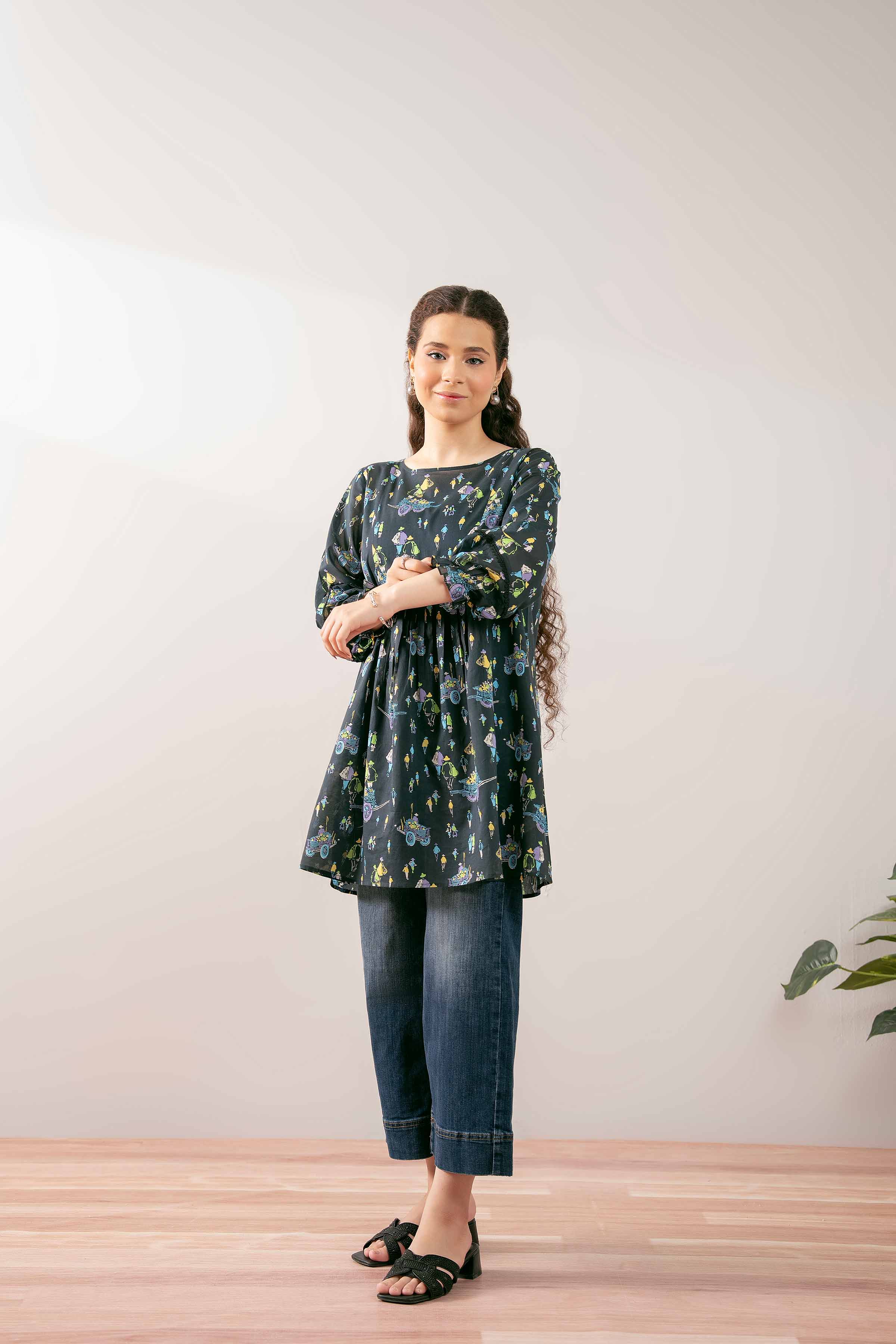 NishatUK - Black Printed Cambric 1-piece ready to wear Tunic