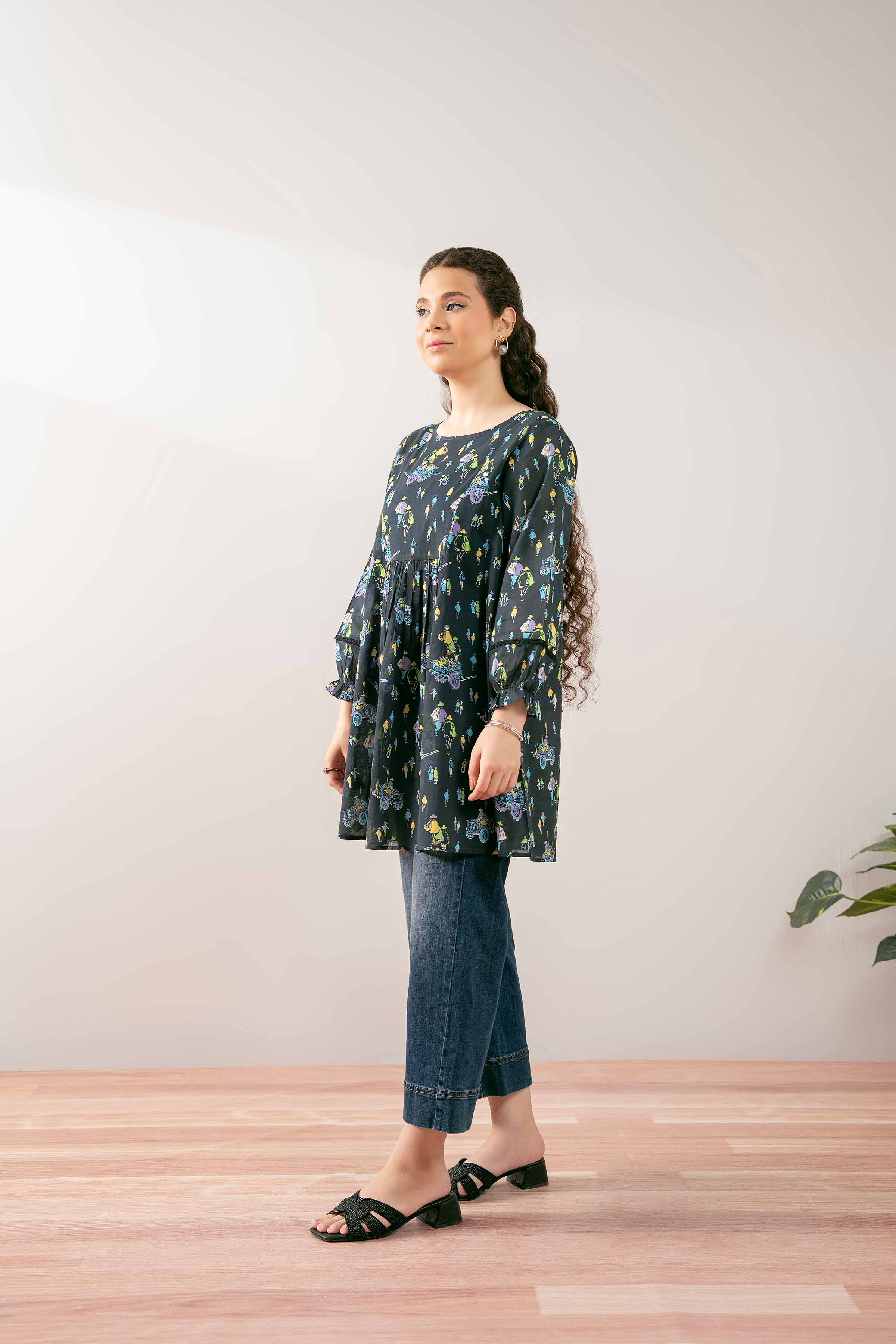 NishatUK - Black Printed Cambric 1-piece ready to wear Tunic