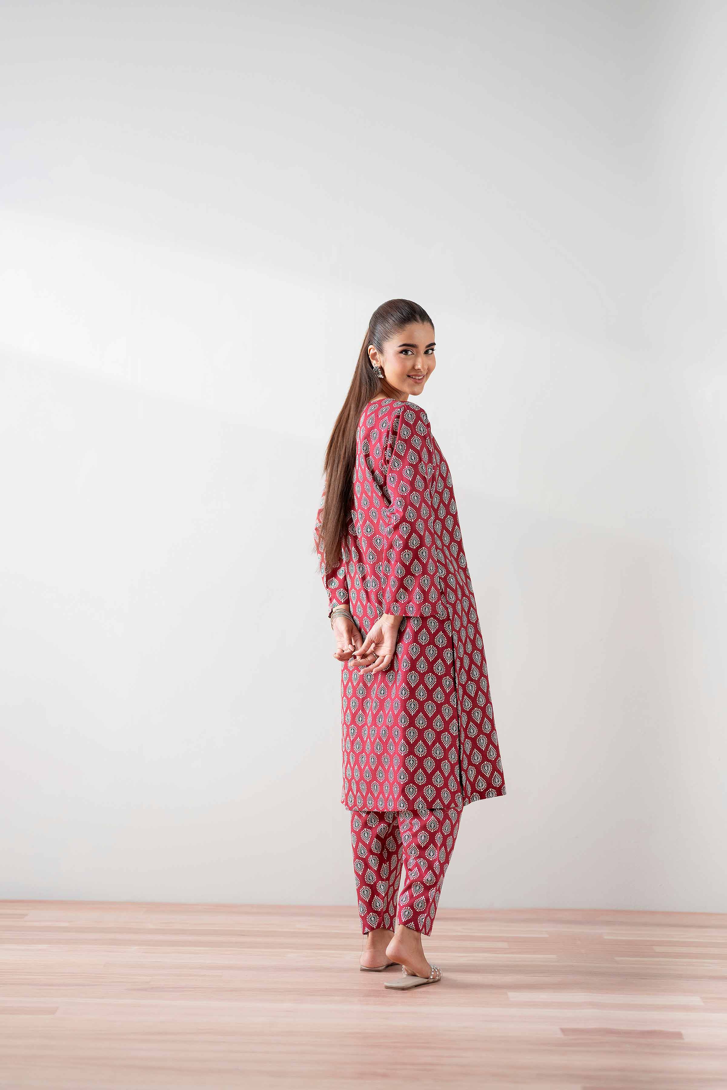 NishatUK - Maroon Printed Cambric 2-piece ready to wear Dress