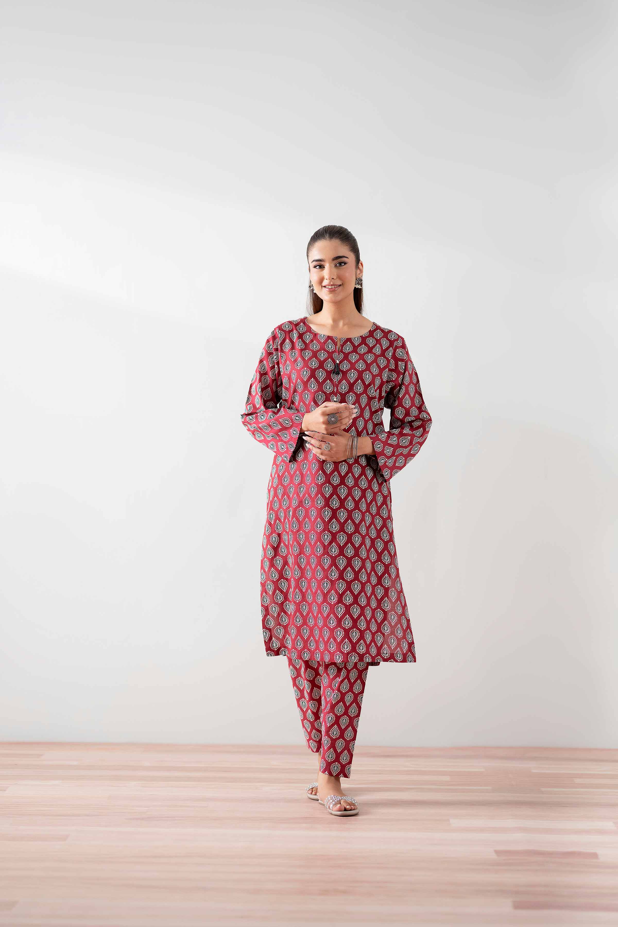NishatUK - Maroon Printed Cambric 2-piece ready to wear Dress