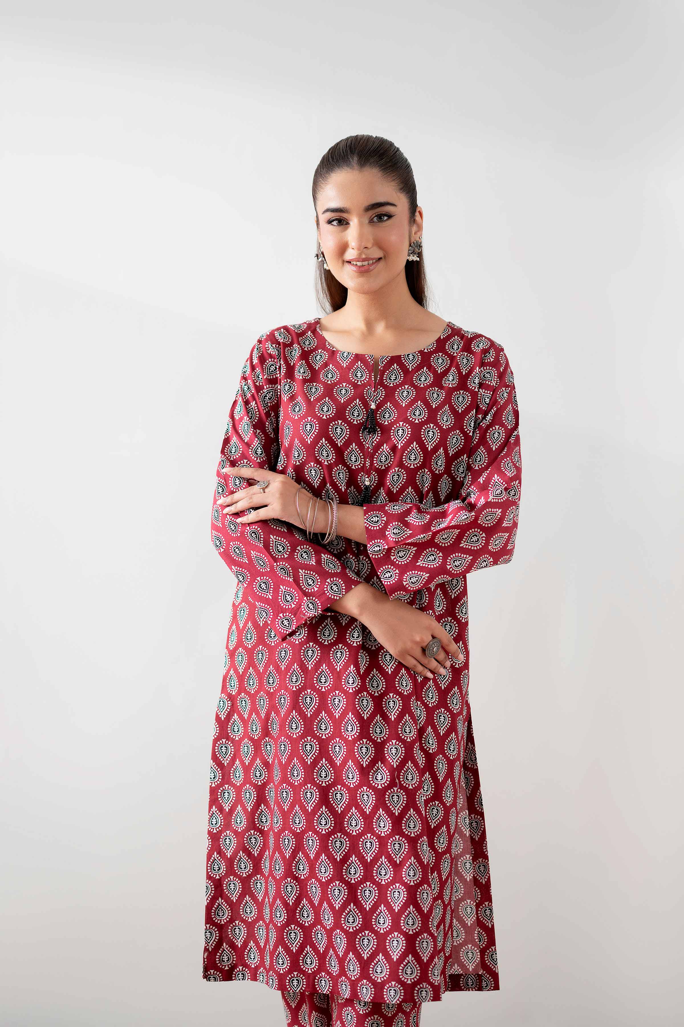 NishatUK - Maroon Printed Cambric 2-piece ready to wear Dress