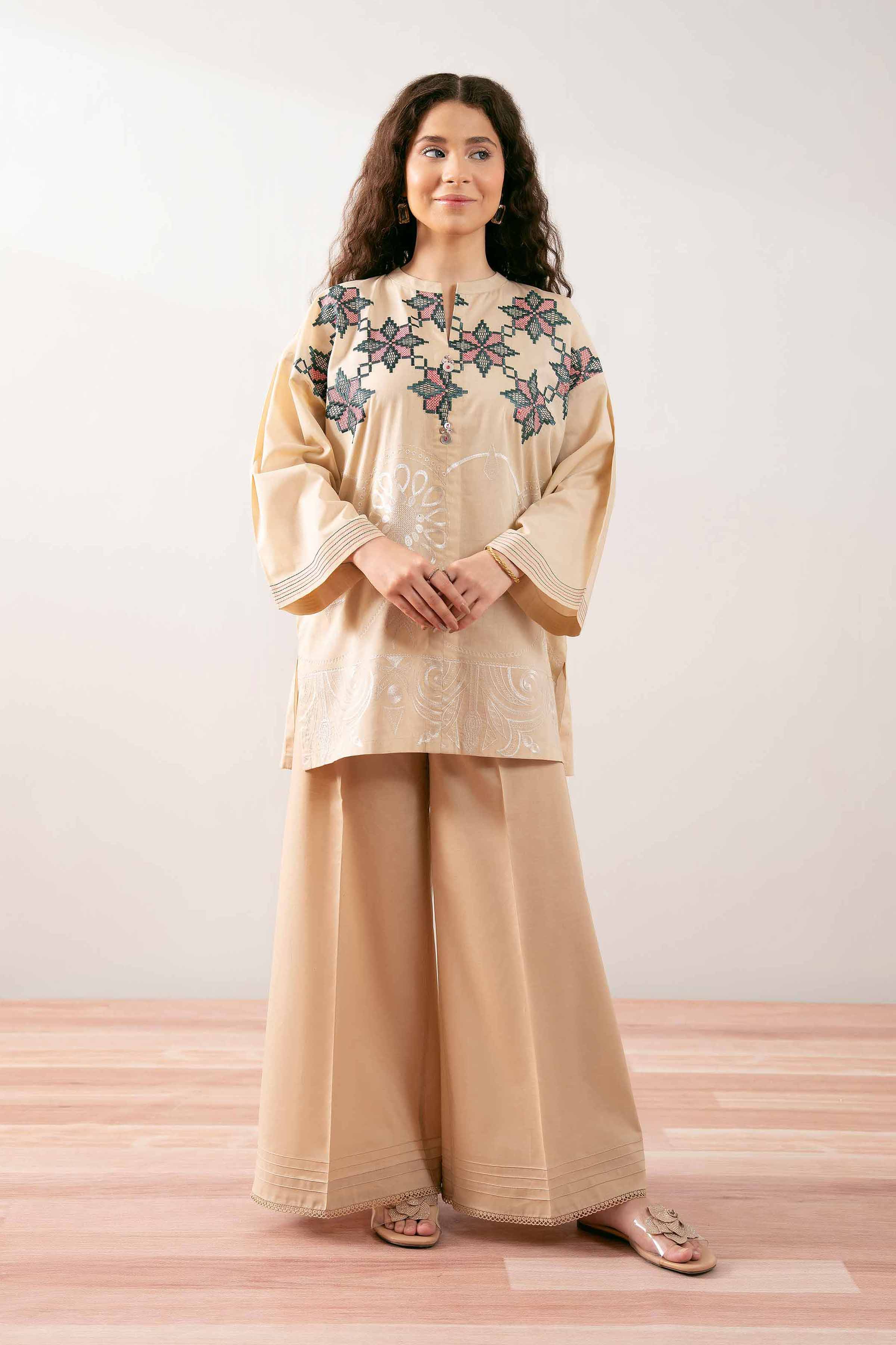 NishatUK - Beige Embroidered Cambric 1-piece ready to wear Tunic