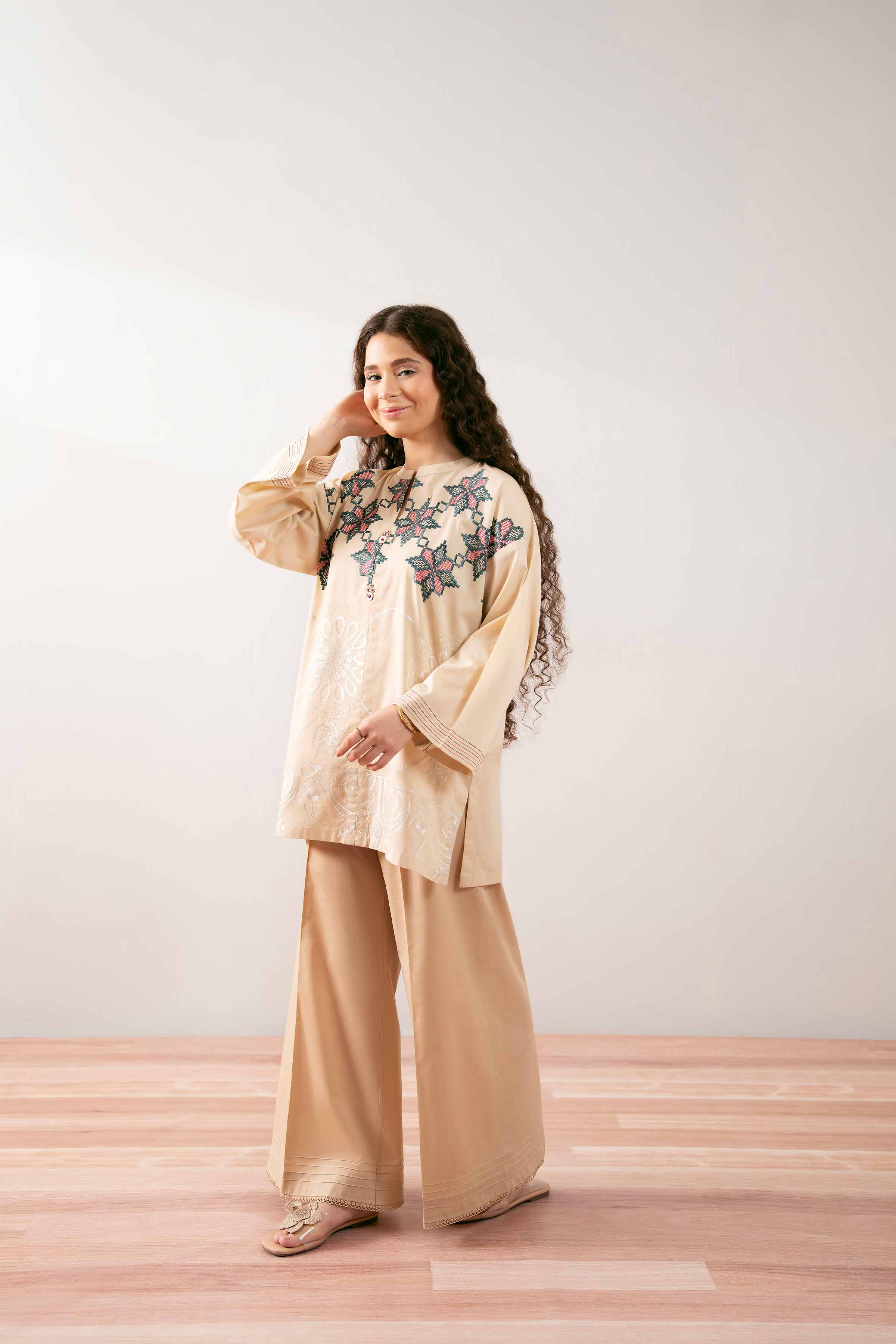 NishatUK - Beige Embroidered Cambric 1-piece ready to wear Tunic