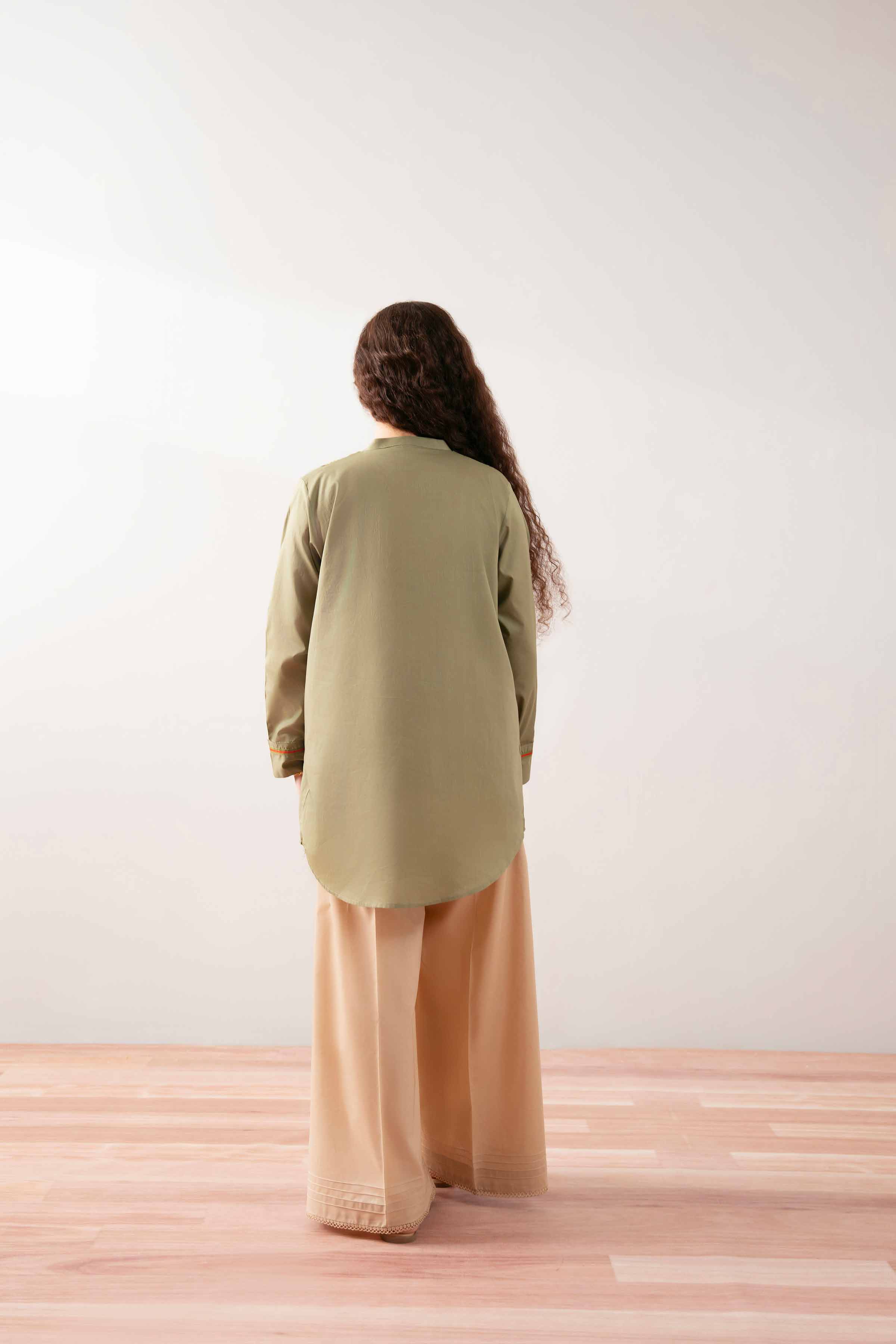 NishatUK - Olive Green Embroidered Cambric 1-piece ready to wear Tunic