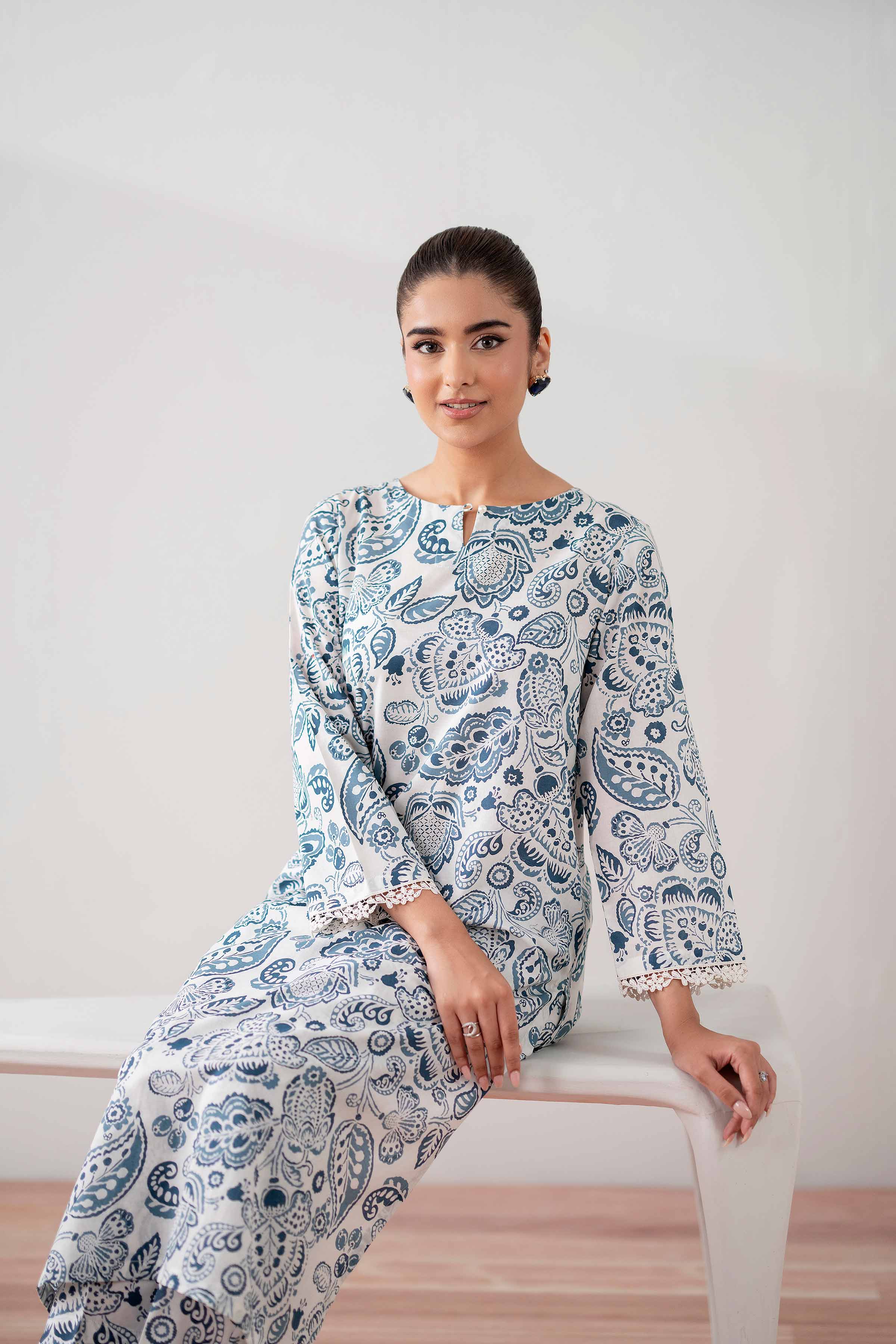 NishatUK - White Printed Cambric 2-piece ready to wear Dress