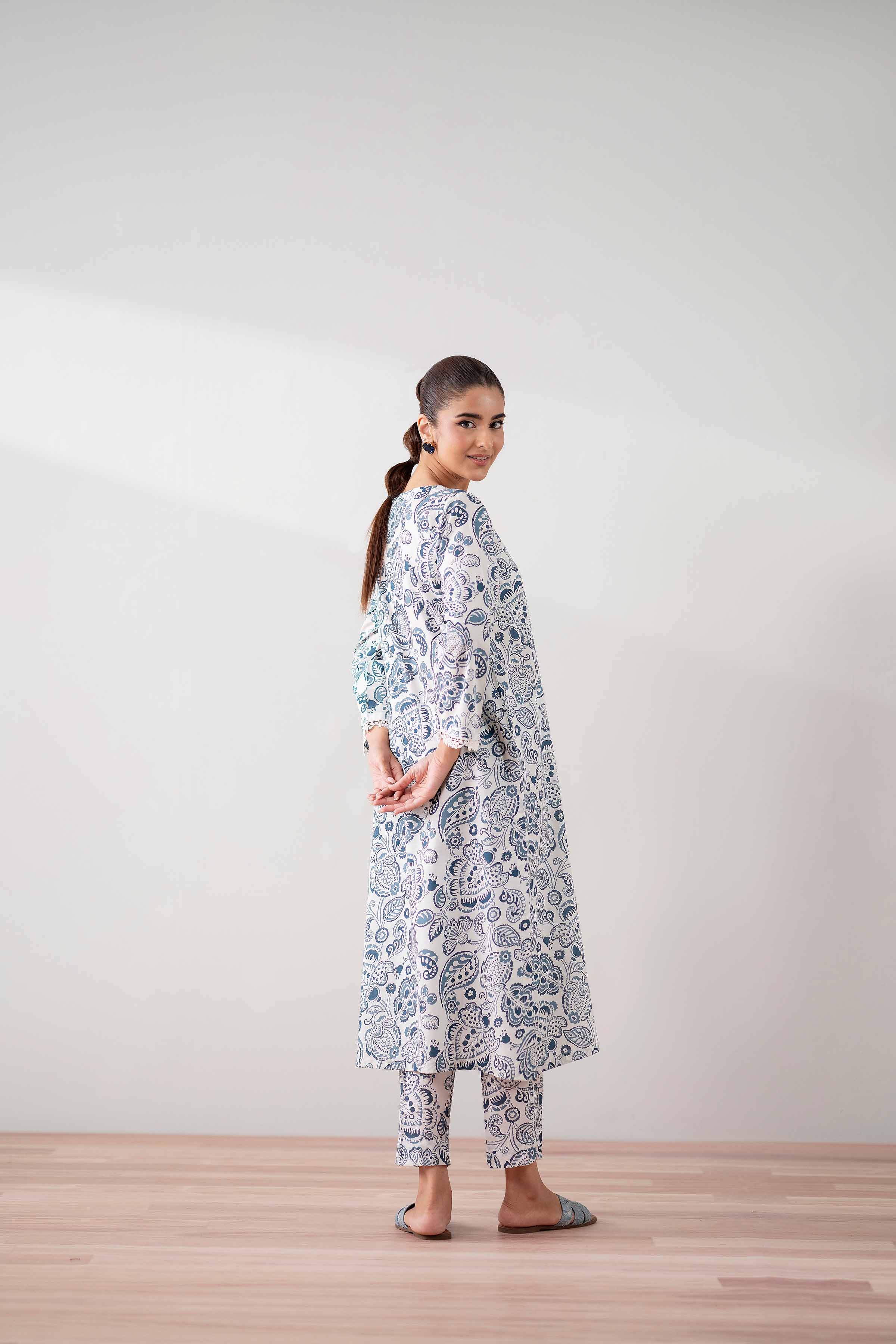 NishatUK - White Printed Cambric 2-piece ready to wear Dress