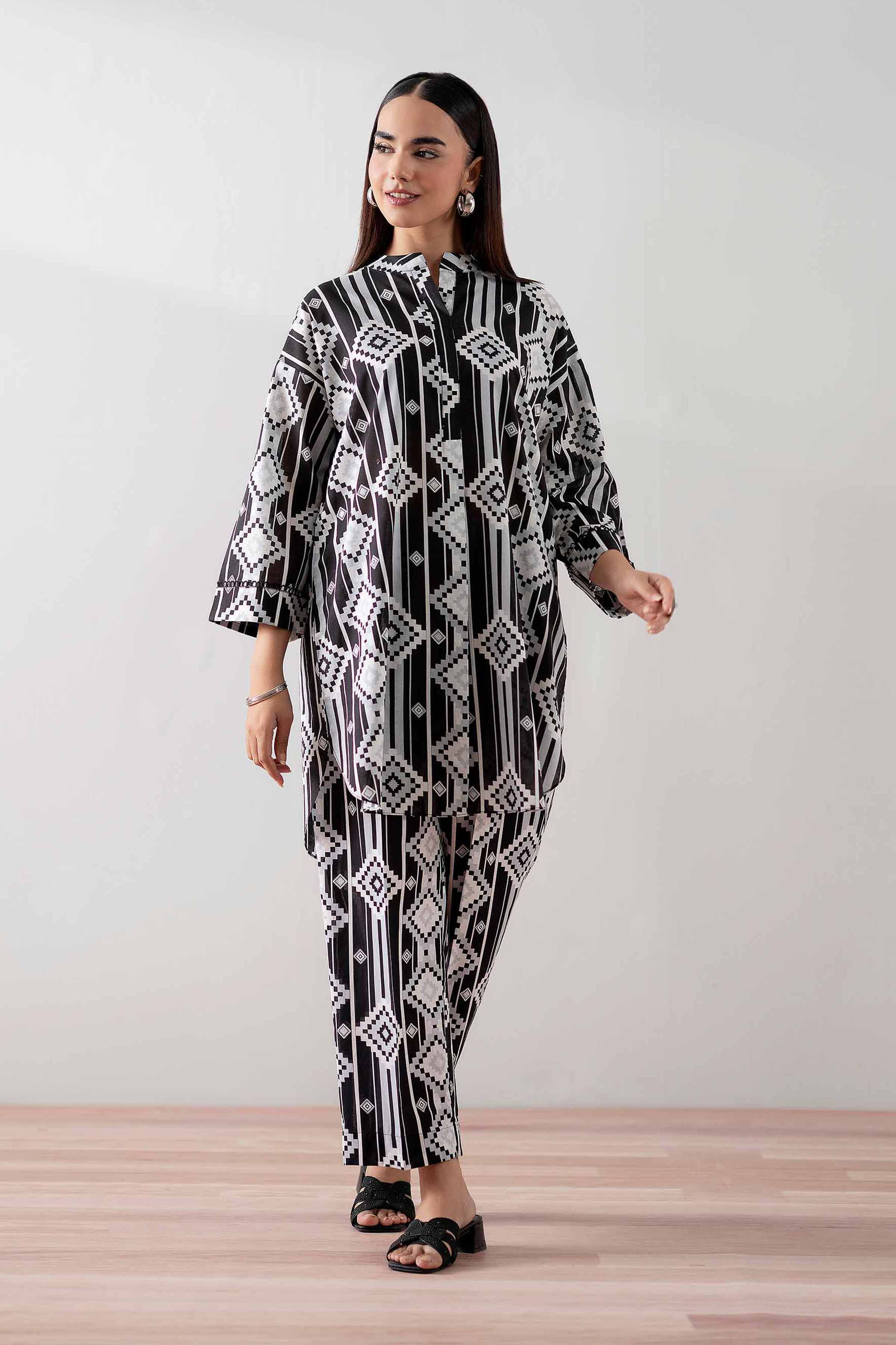 NishatUK - Black Printed Cambric 2-piece ready to wear Dress