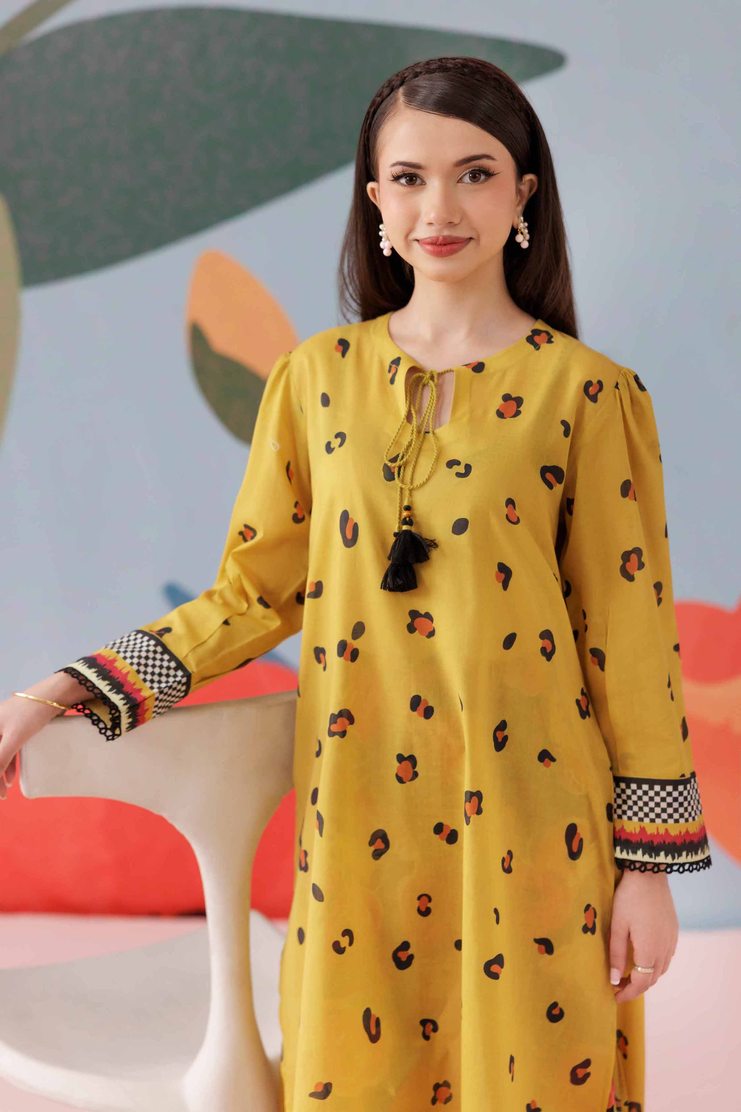 NishatUK - Mustard Printed Cambric 2-piece ready to wear Dress