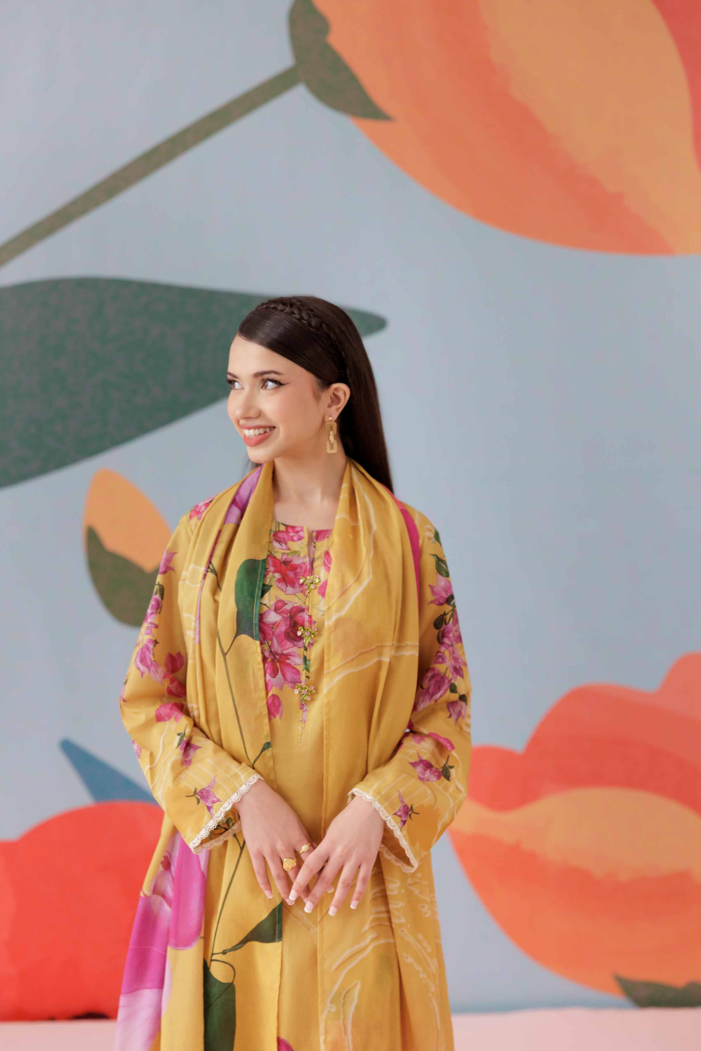 NishatUK - Mustard Printed Lawn 3-piece ready to wear Suit
