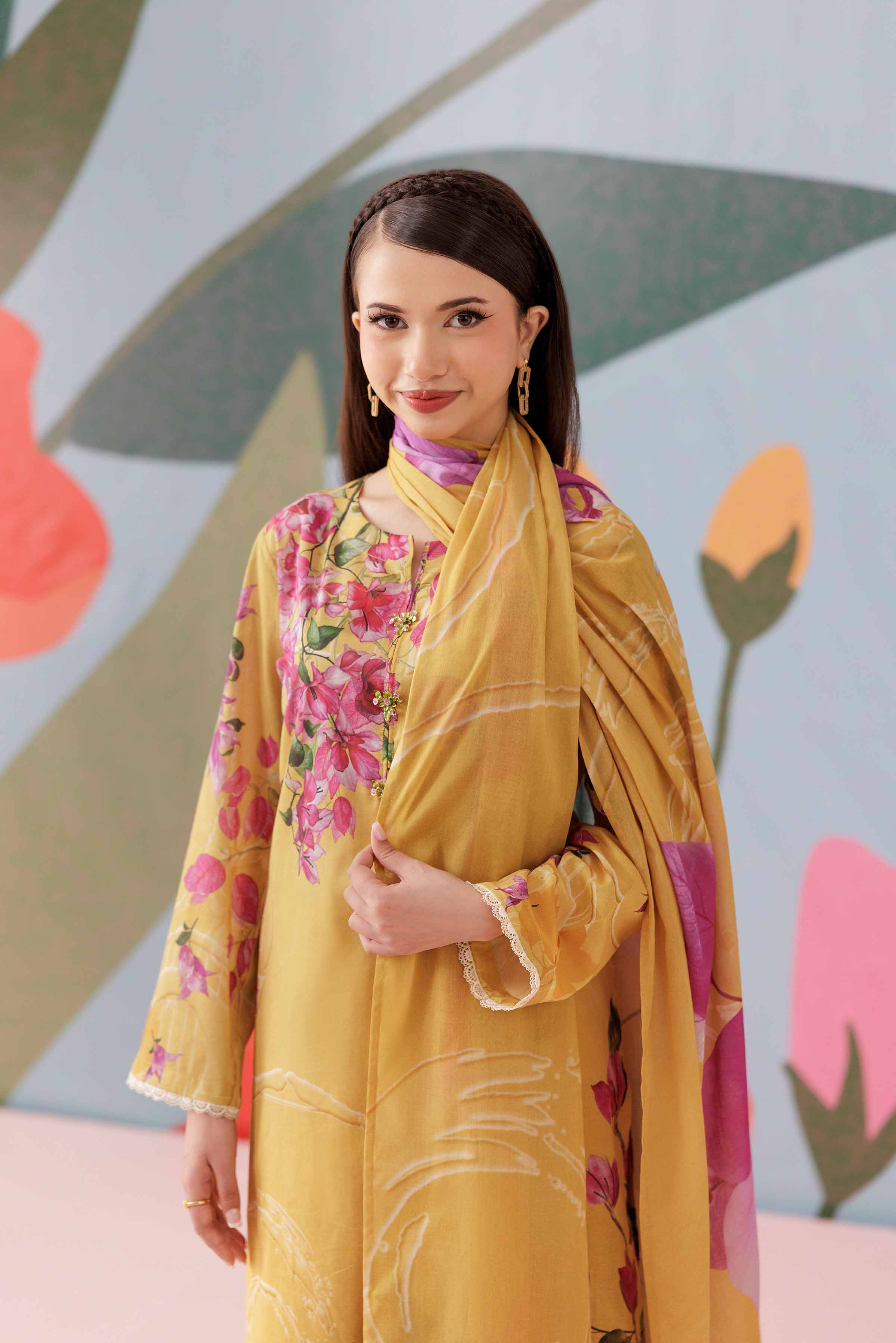 NishatUK - Mustard Printed Lawn 3-piece ready to wear Suit