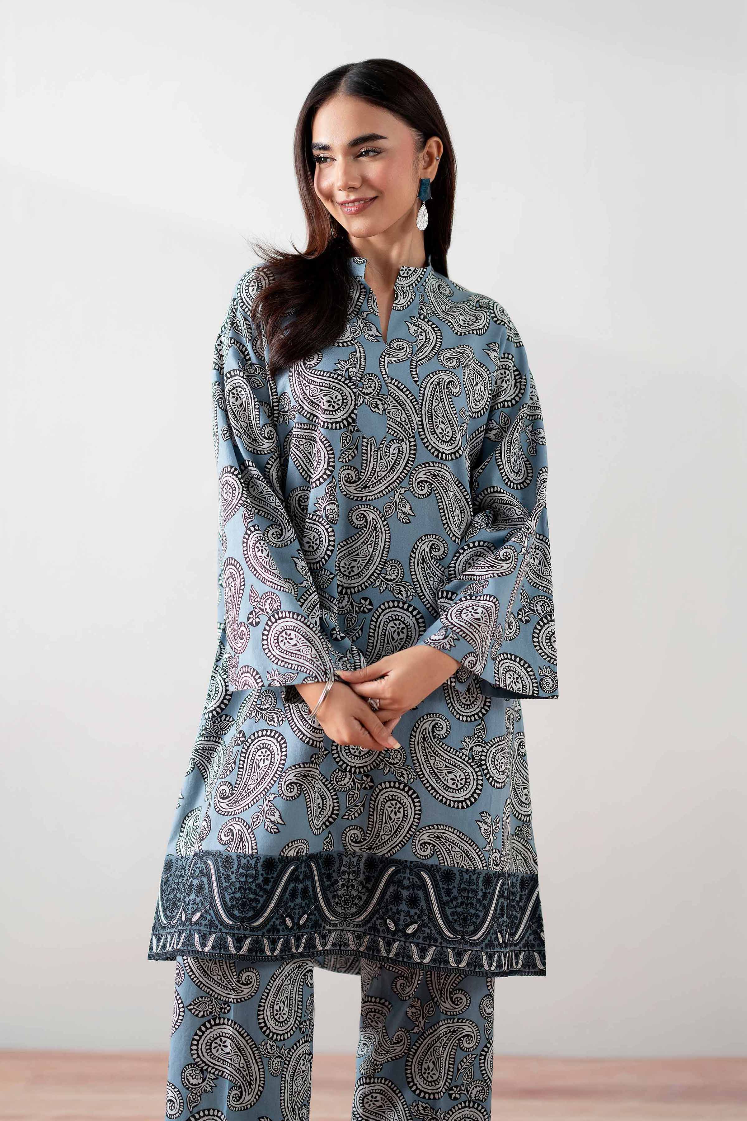 NishatUK - Blue Embroidered Cambric 2-piece ready to wear Dress