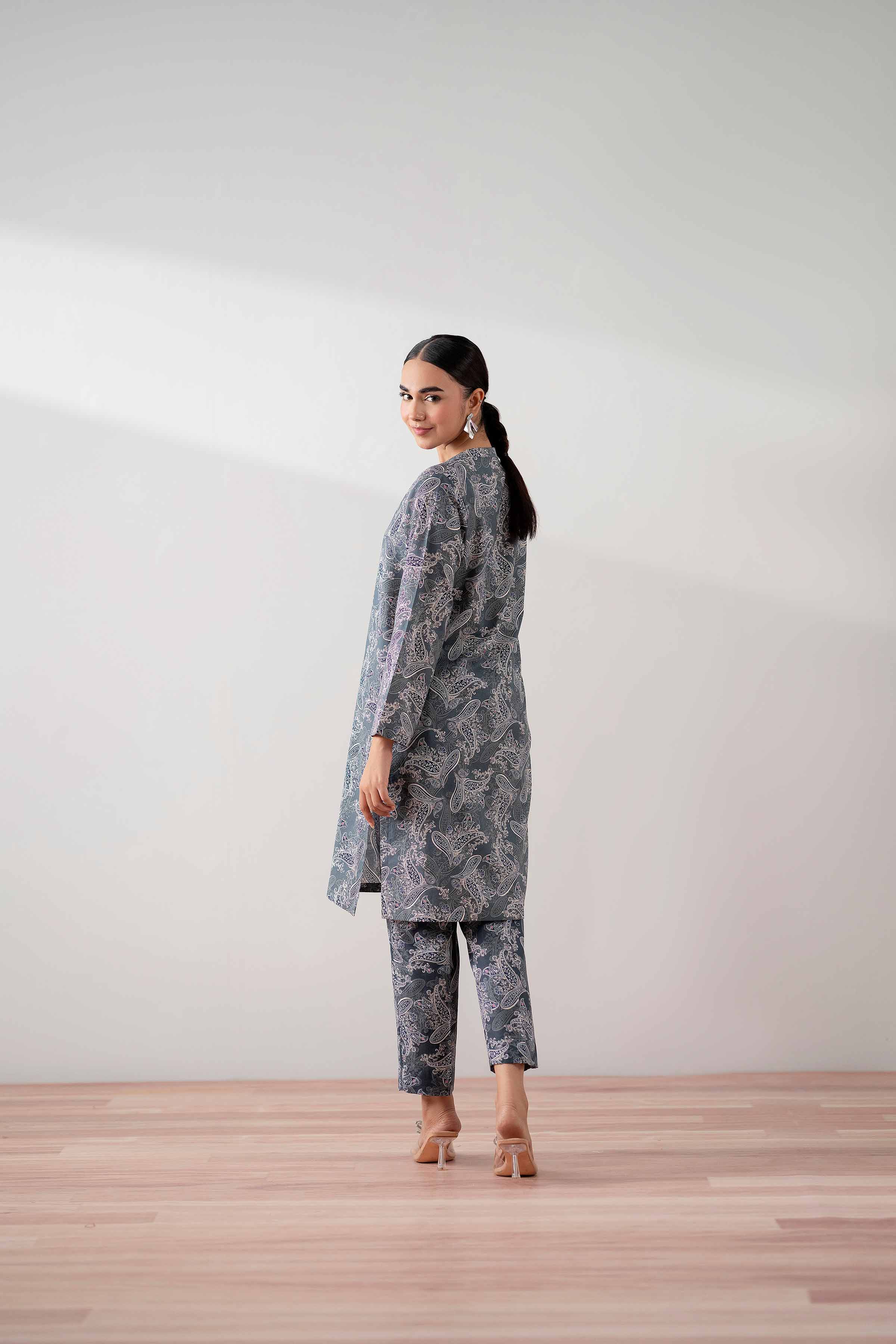 NishatUK - Grey Printed Cambric 2-piece ready to wear Dress