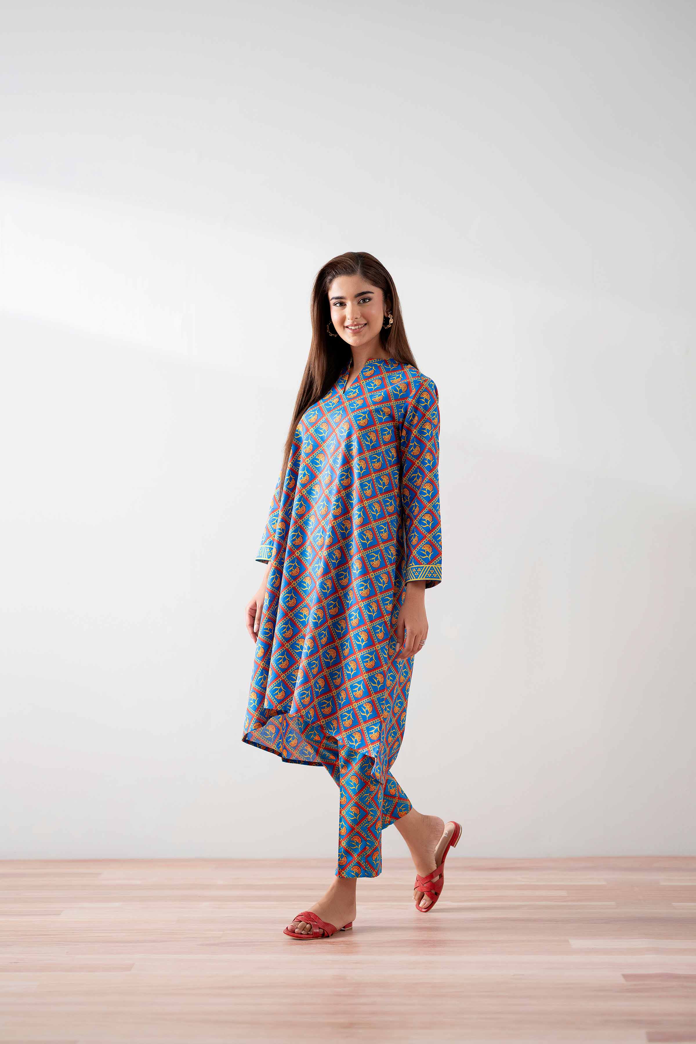 NishatUK - Blue Printed Cambric 2-piece ready to wear Dress