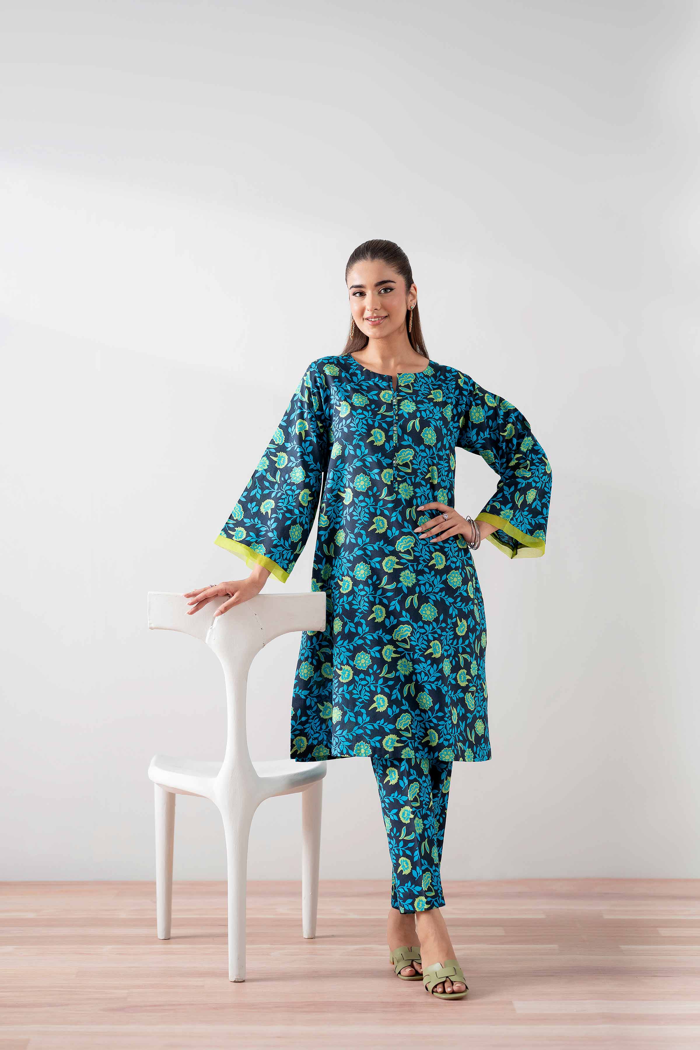 NishatUK - Blue Printed Cambric 2-piece ready to wear Dress