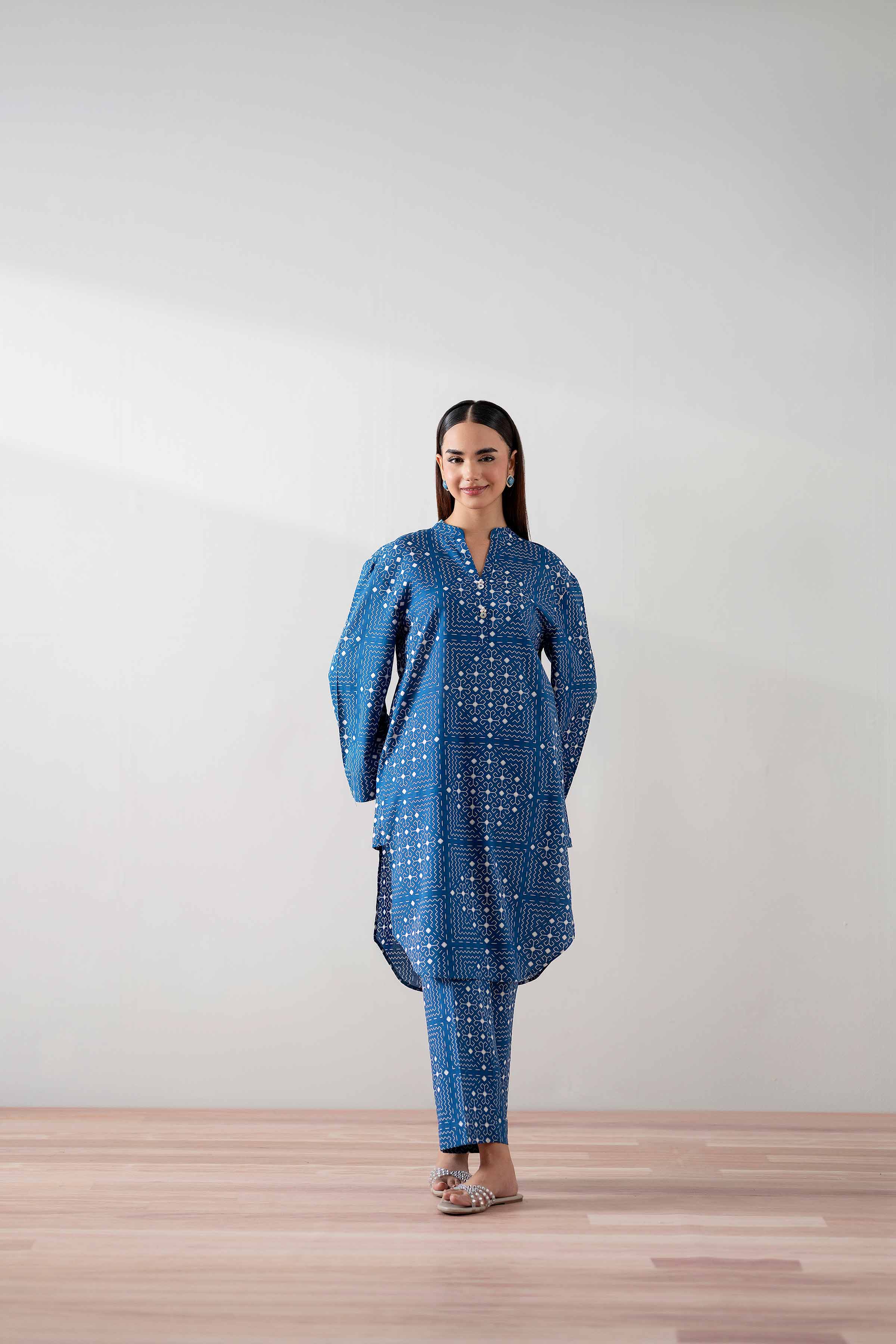 NishatUK - Blue Printed Cambric 2-piece ready to wear Dress