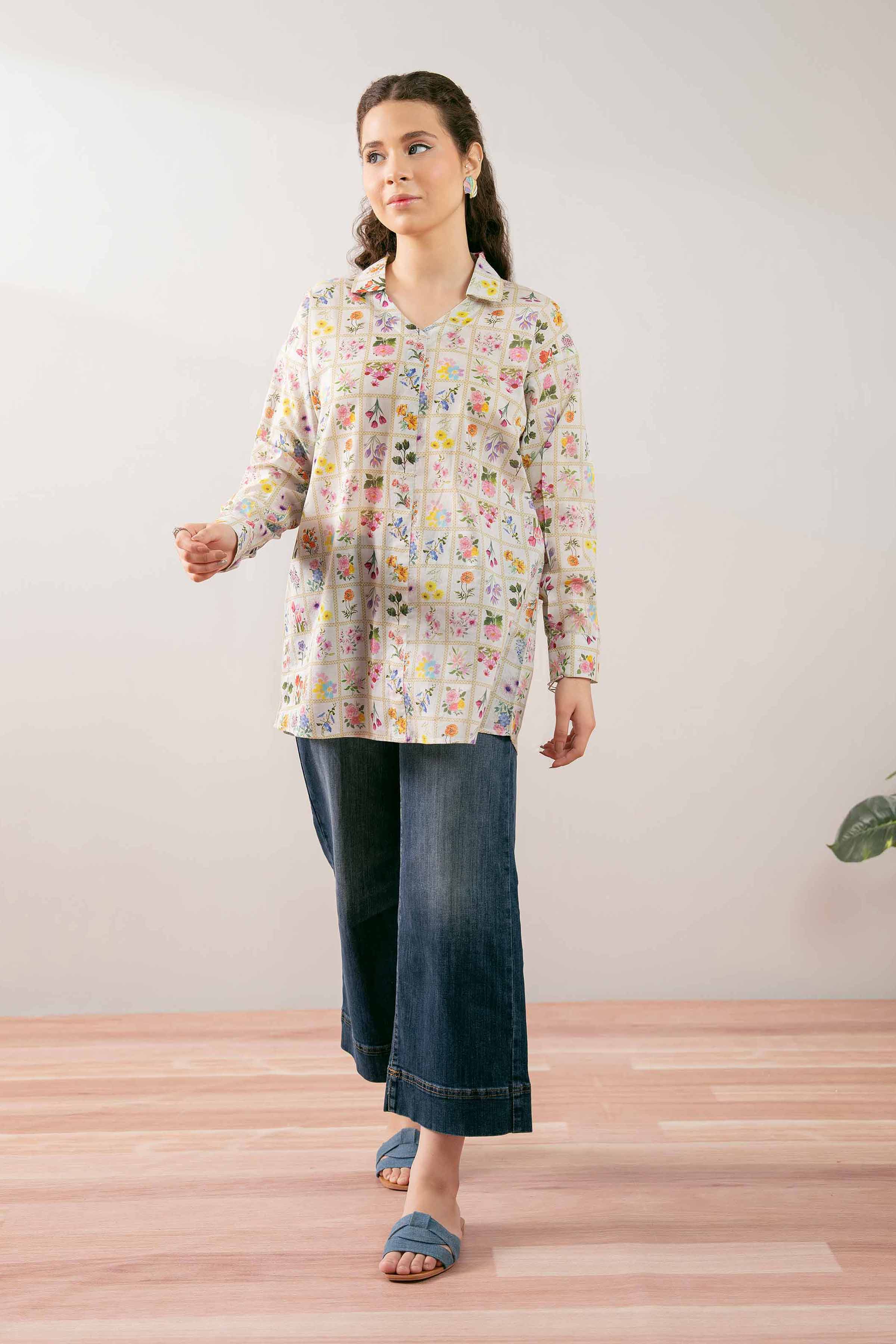 NishatUK - Beige Printed Cambric 1-piece ready to wear Tunic