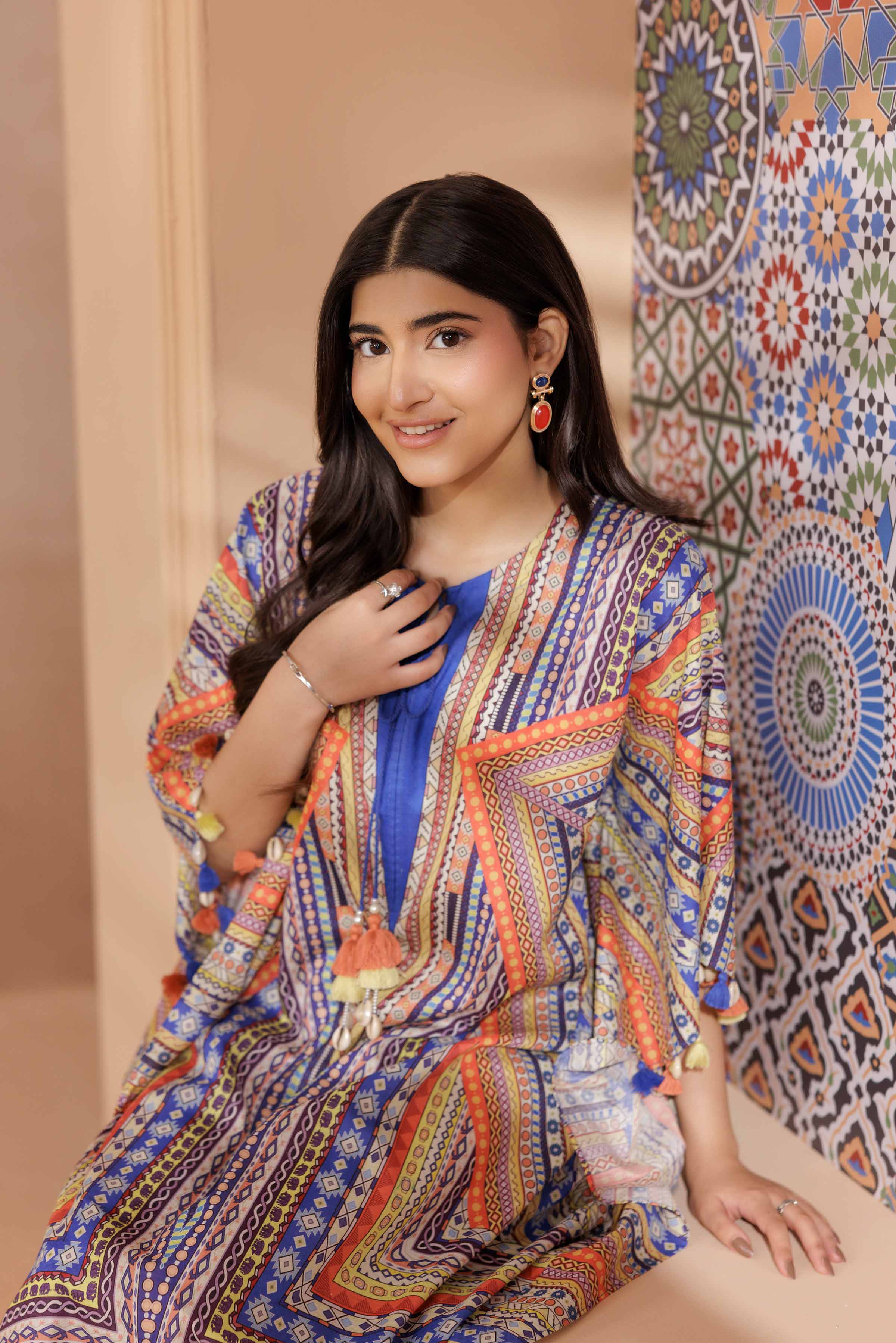 NishatUK - Multi Printed Dobby 1-piece ready to wear Kaftan
