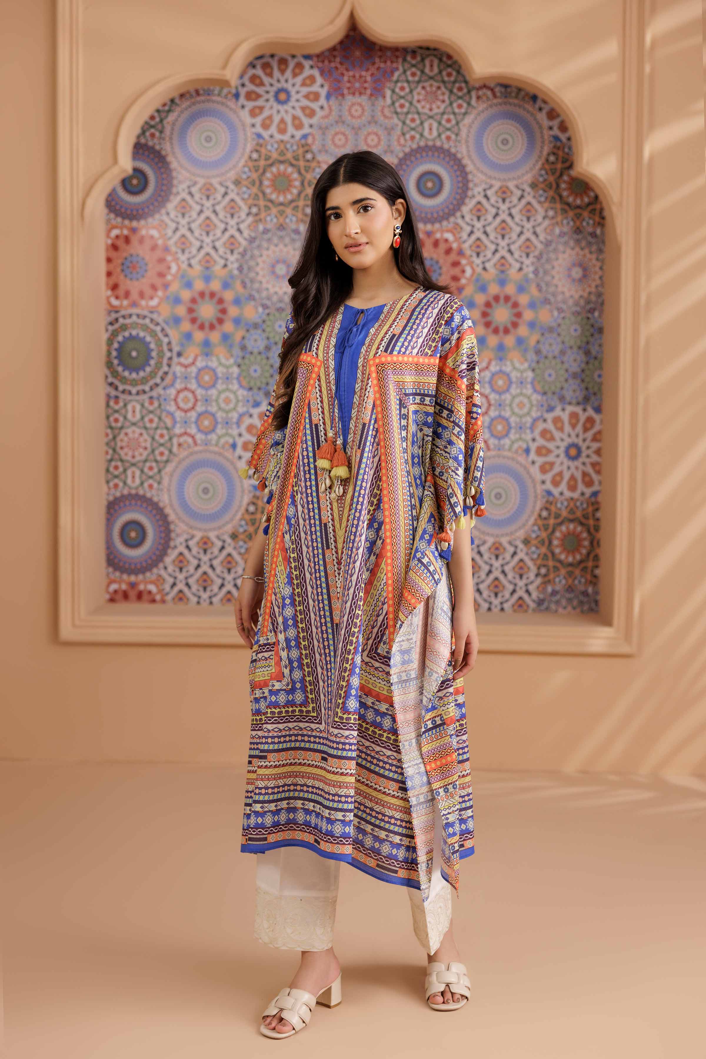 NishatUK - Multi Printed Dobby 1-piece ready to wear Kaftan