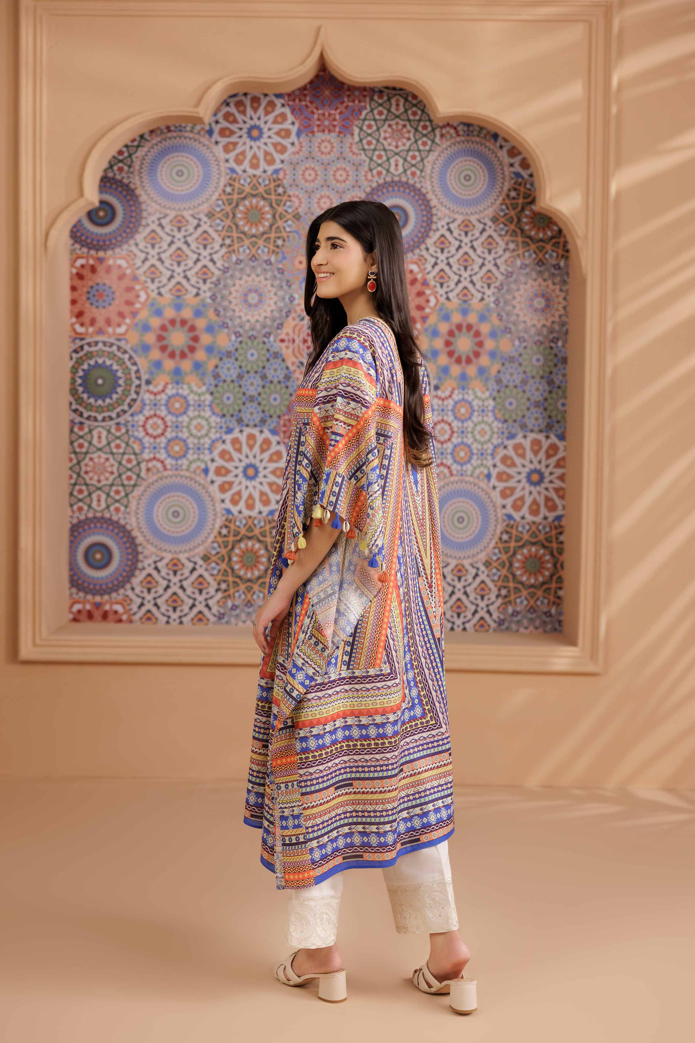 NishatUK - Multi Printed Dobby 1-piece ready to wear Kaftan