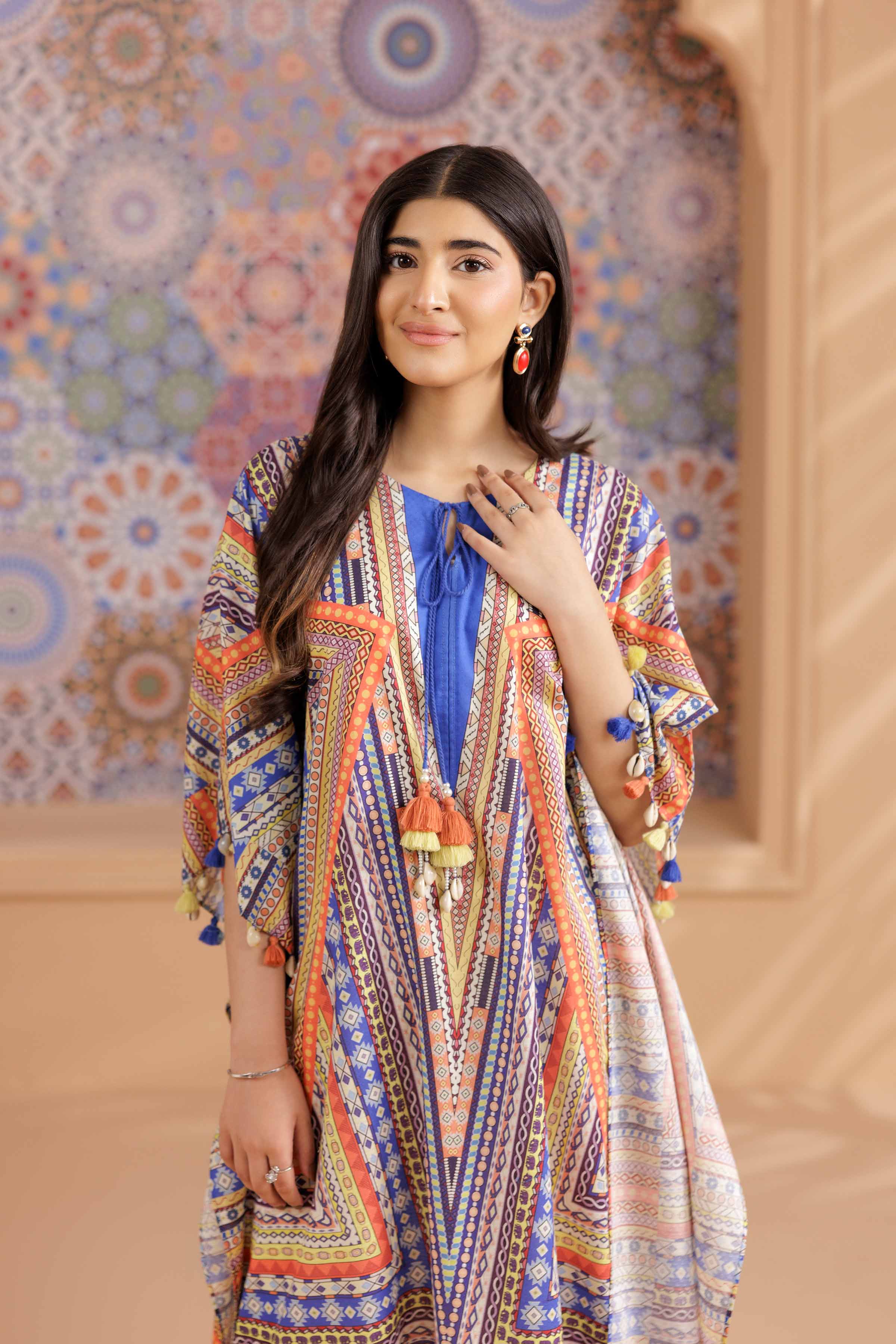NishatUK - Multi Printed Dobby 1-piece ready to wear Kaftan