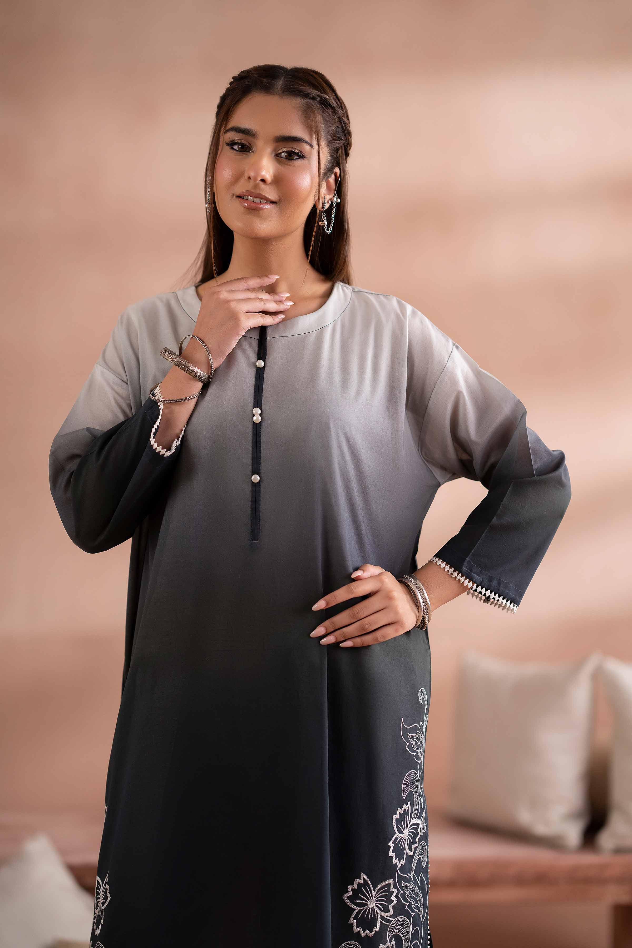 NishatUK - Black Embroidered Lawn 1-piece ready to wear Shirt