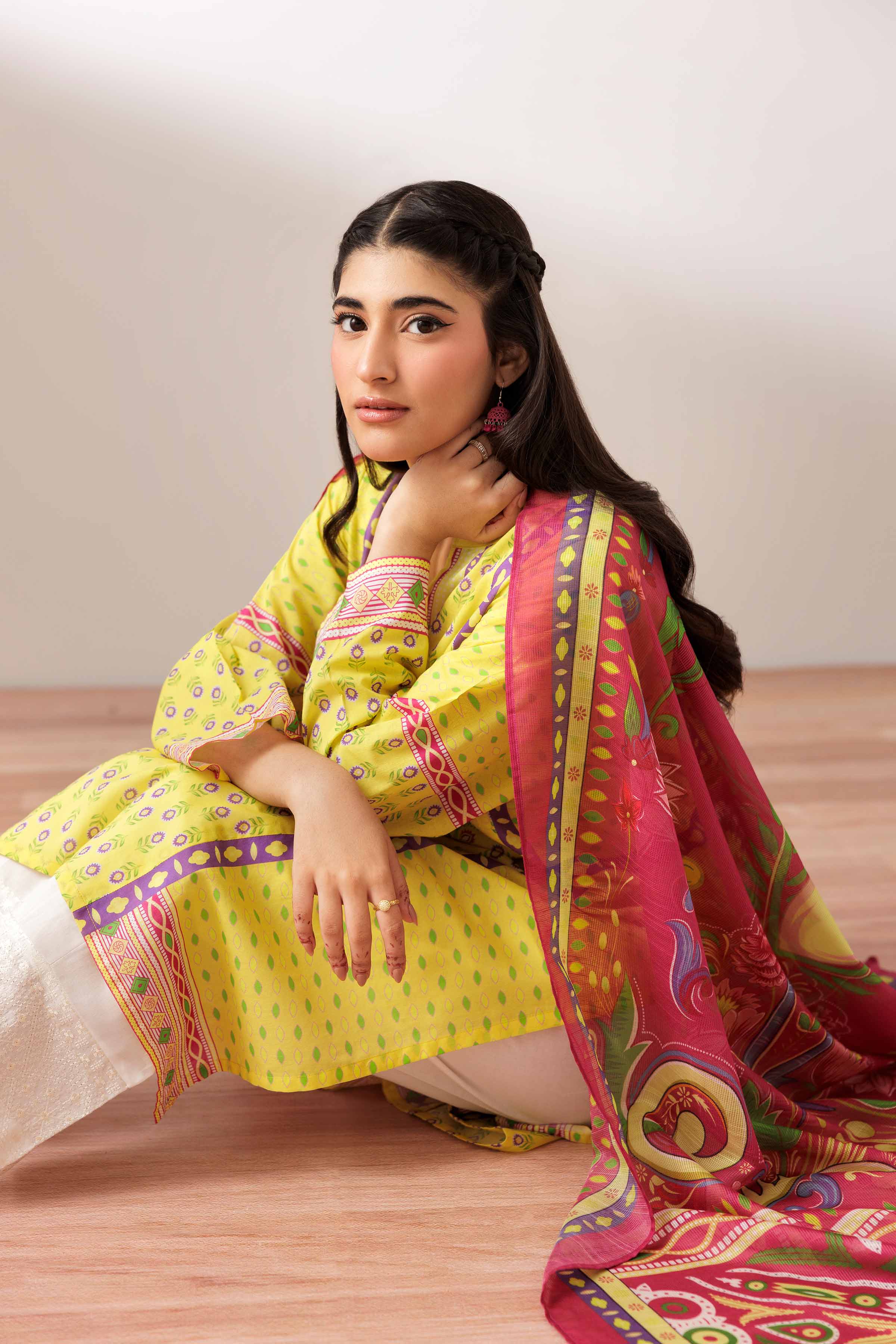 NishatUK - Yellow Printed Cambric 2-piece ready to wear Dress