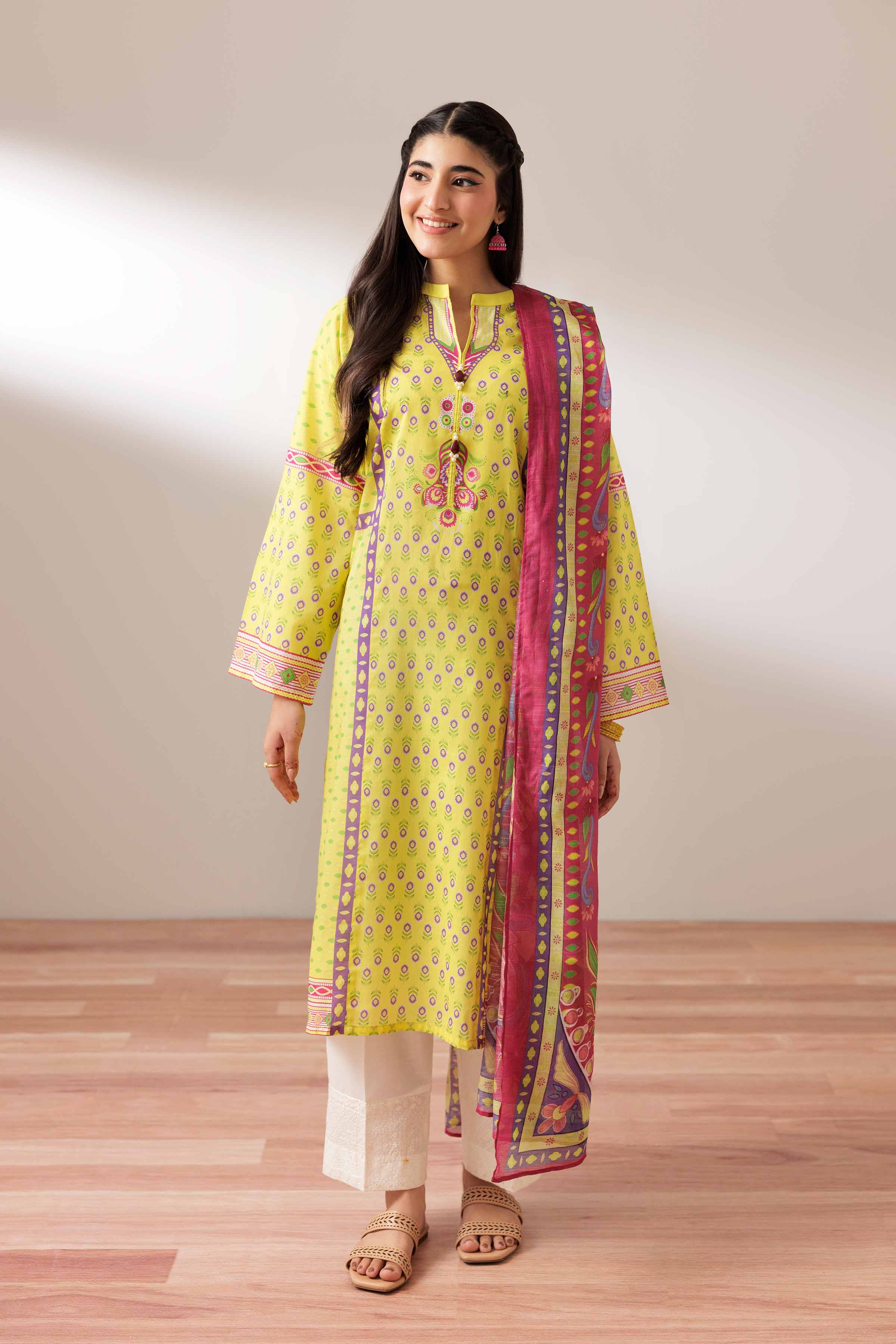 NishatUK - Yellow Printed Cambric 2-piece ready to wear Dress