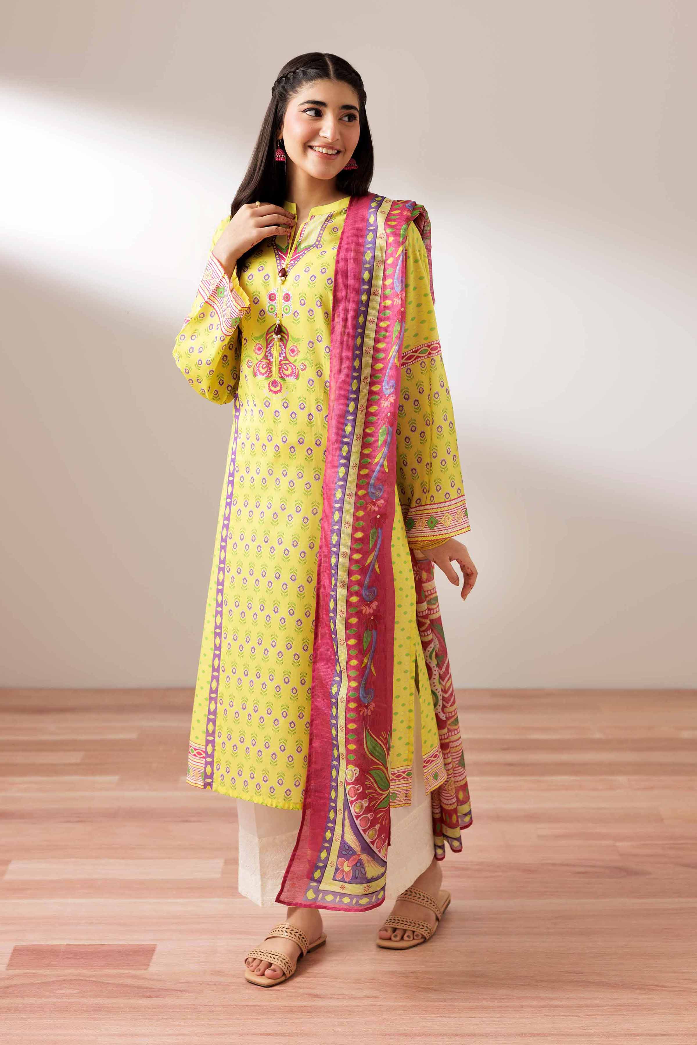 NishatUK - Yellow Printed Cambric 2-piece ready to wear Dress