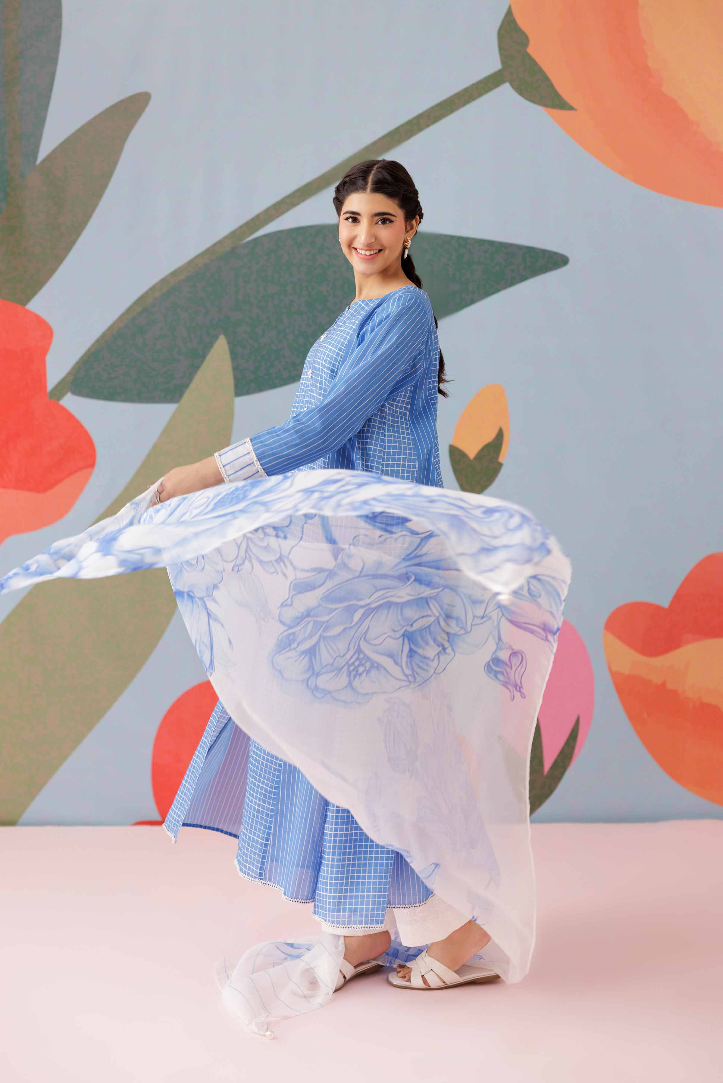 NishatUK - Blue Printed Cambric 2-piece ready to wear Dress