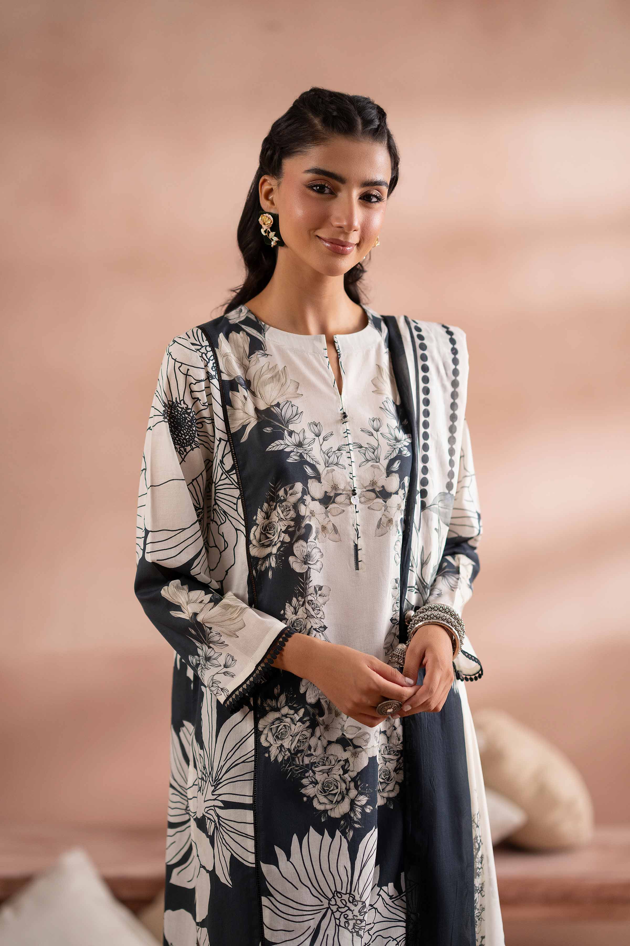 NishatUK - Black Printed Cambric 2-piece ready to wear Dress