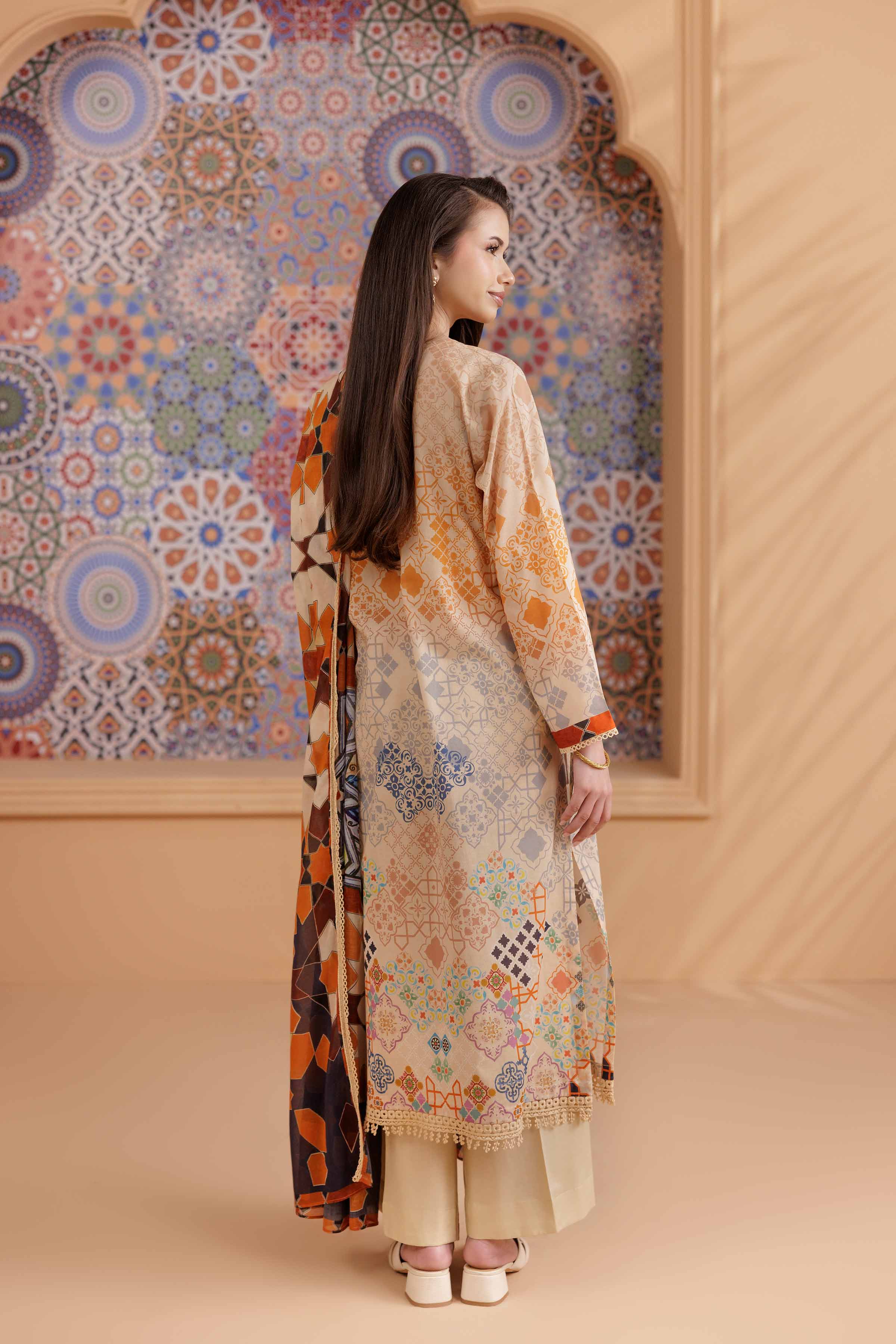 NishatUK - Beige Printed Cambric 2-piece ready to wear Dress