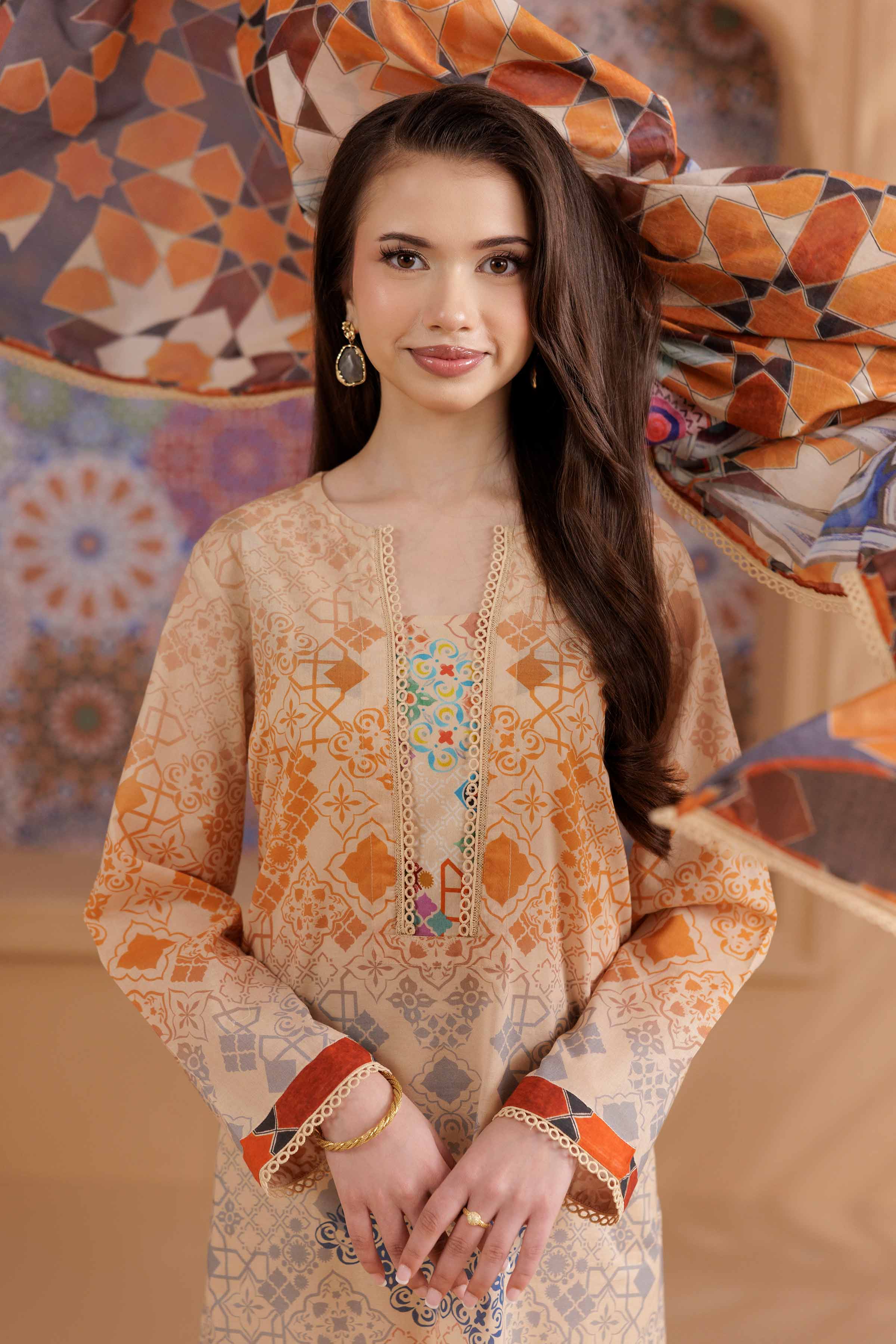 NishatUK - Beige Printed Cambric 2-piece ready to wear Dress