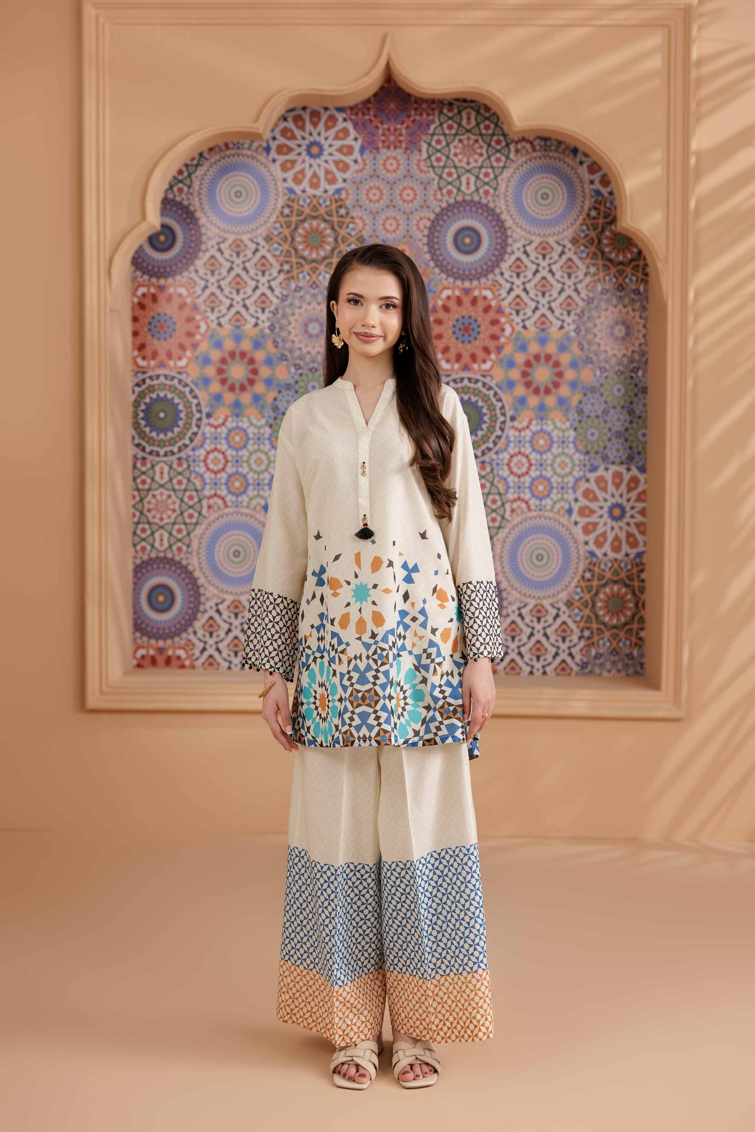 NishatUK - Beige Printed Lawn 2-piece ready to wear Dress