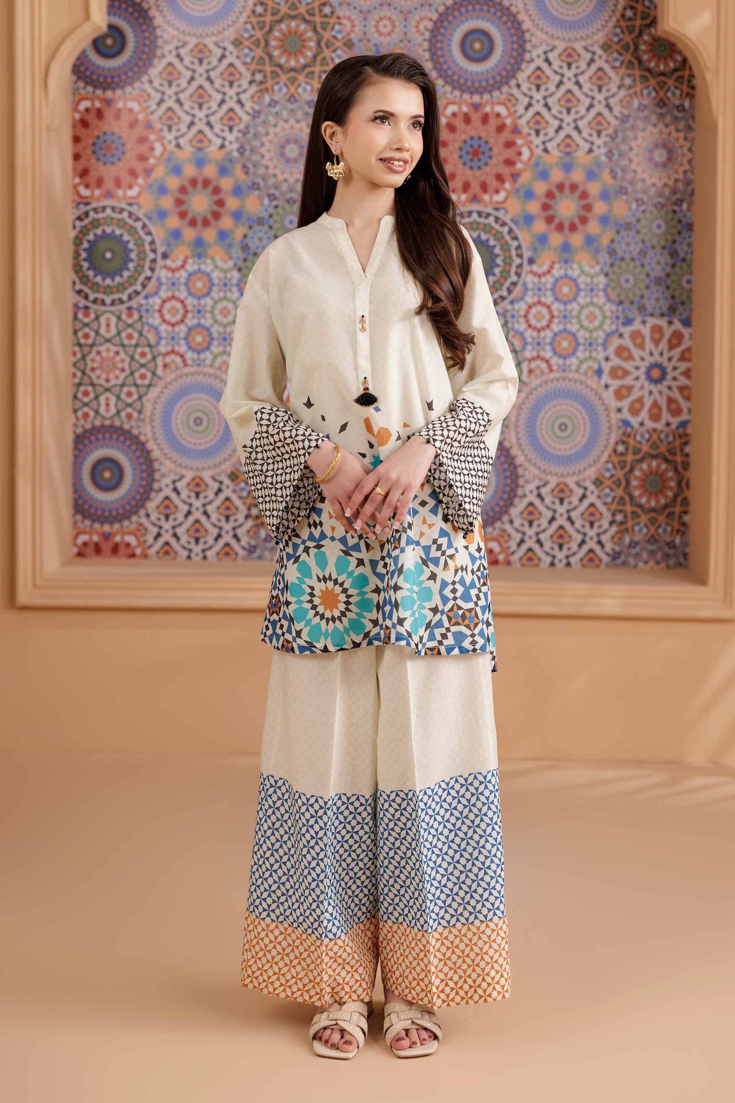 NishatUK - Beige Printed Lawn 2-piece ready to wear Dress