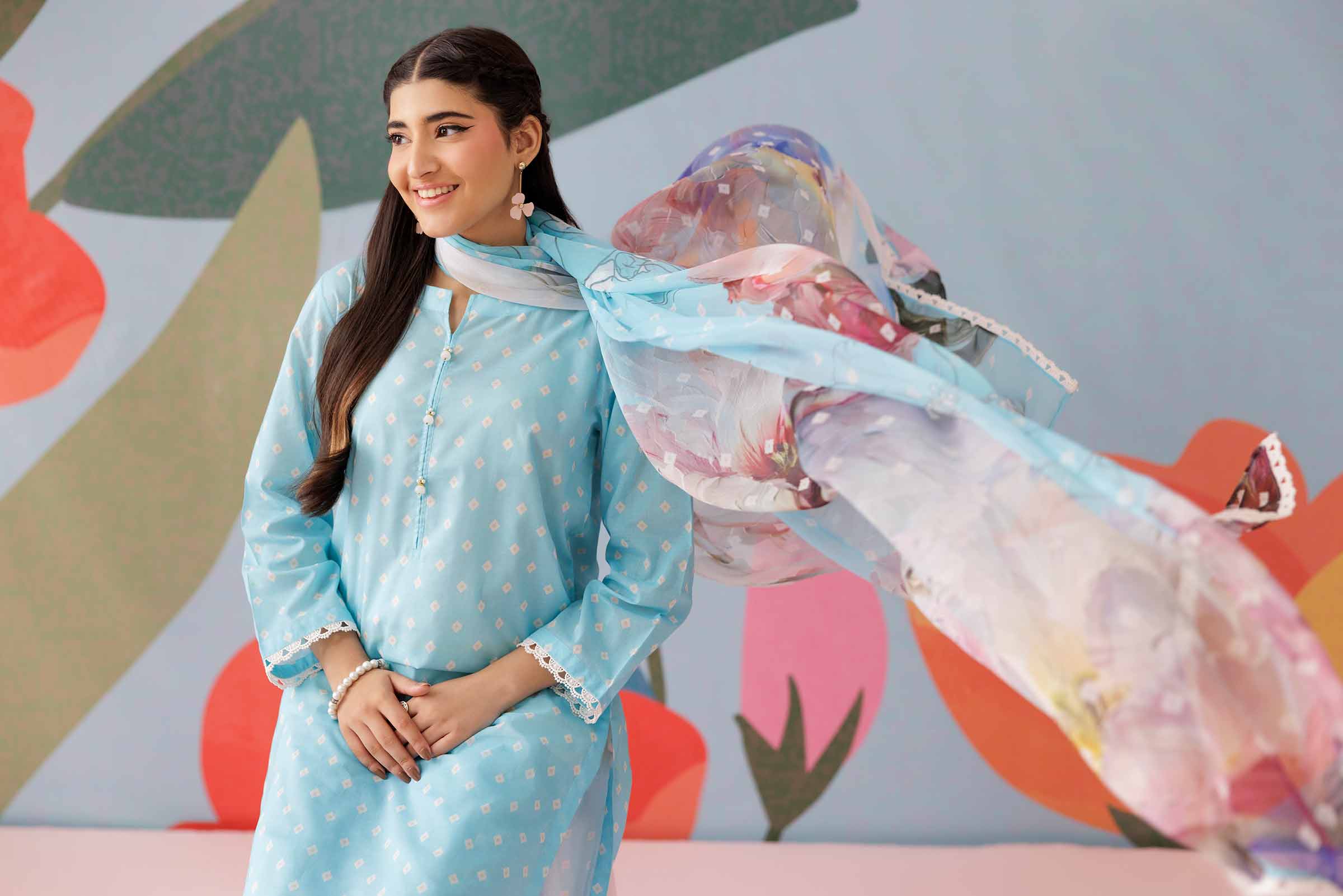 NishatUK - Sky Blue Printed Cambric 3-piece ready to wear Suit