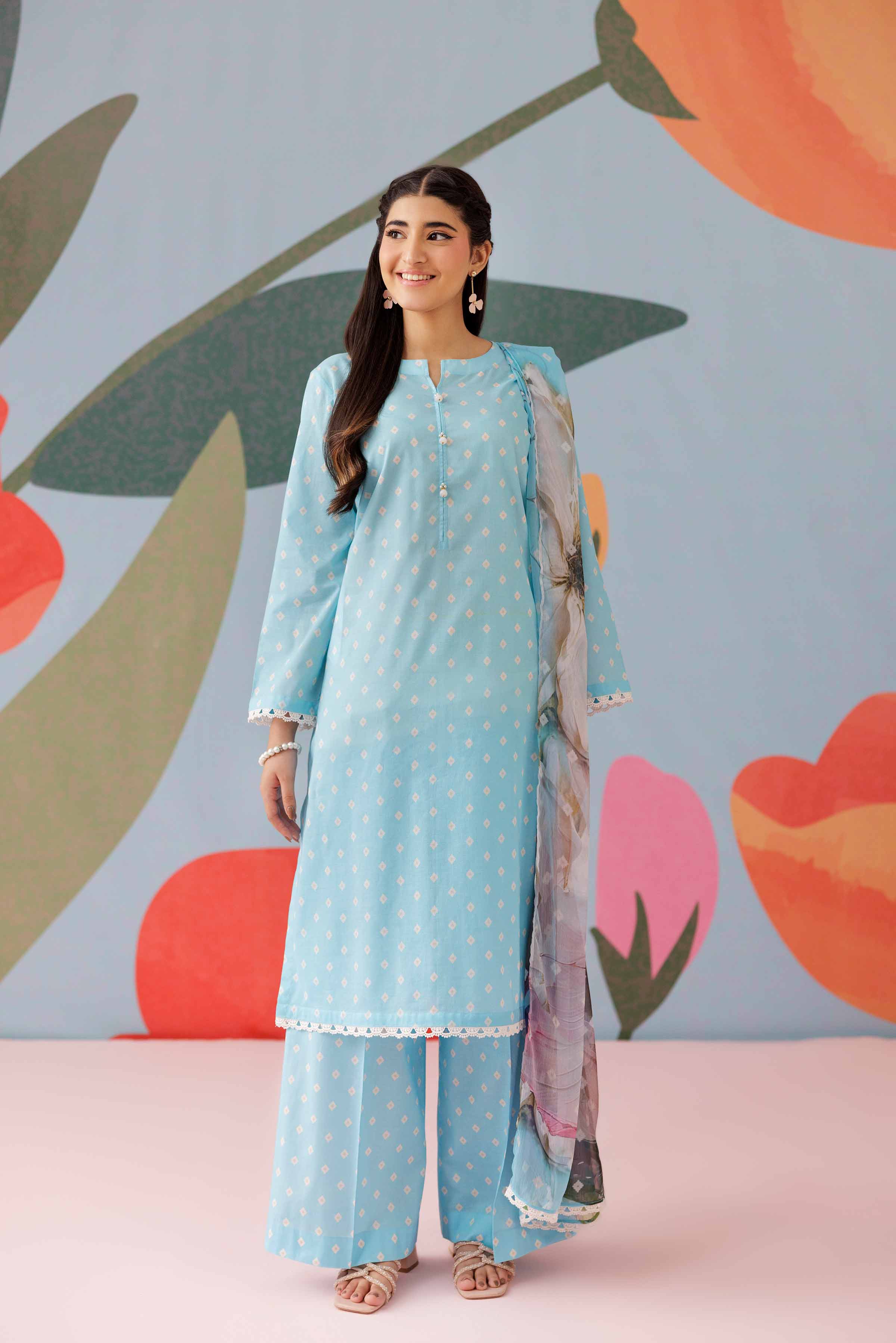 NishatUK - Sky Blue Printed Cambric 3-piece ready to wear Suit