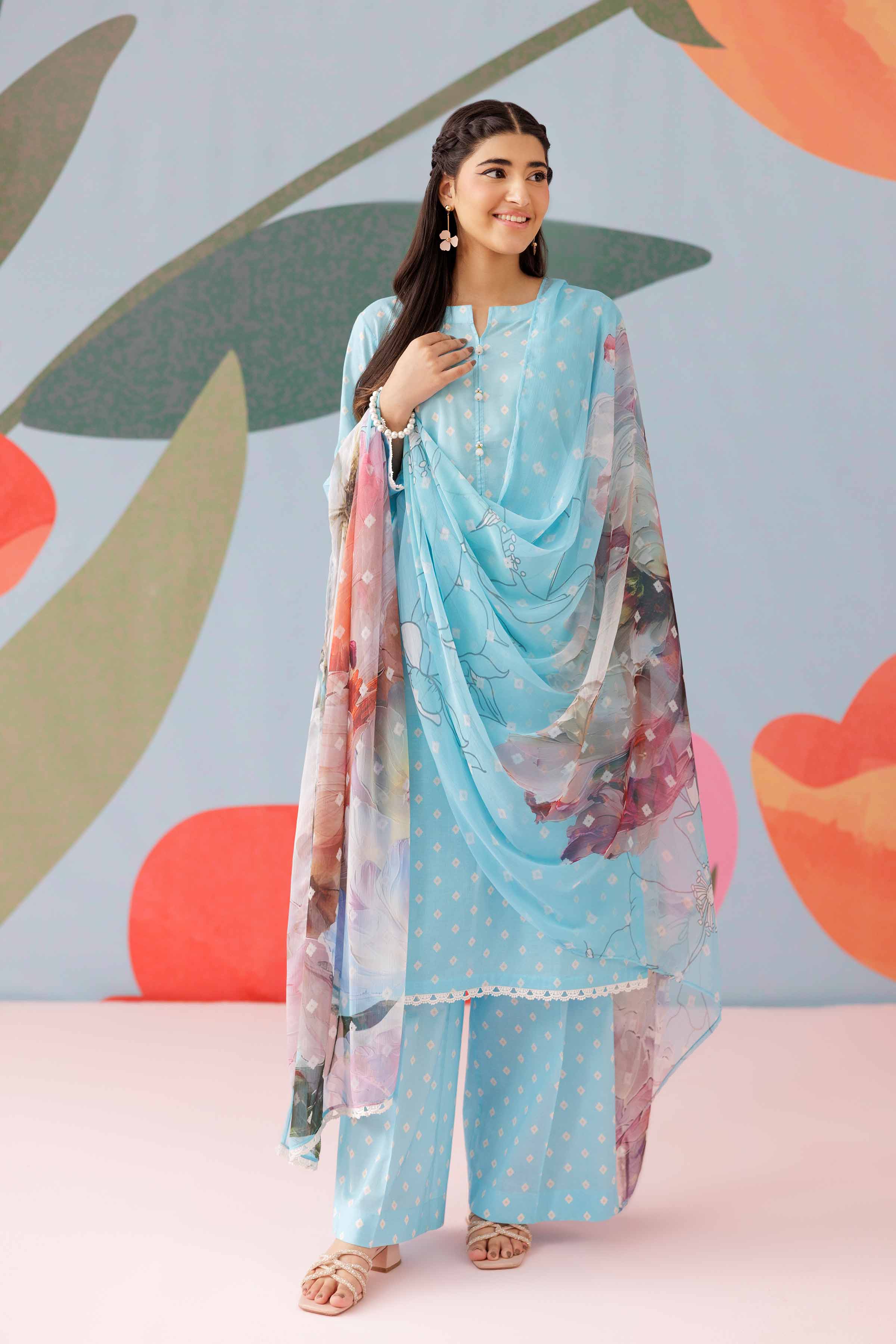 NishatUK - Sky Blue Printed Cambric 3-piece ready to wear Suit