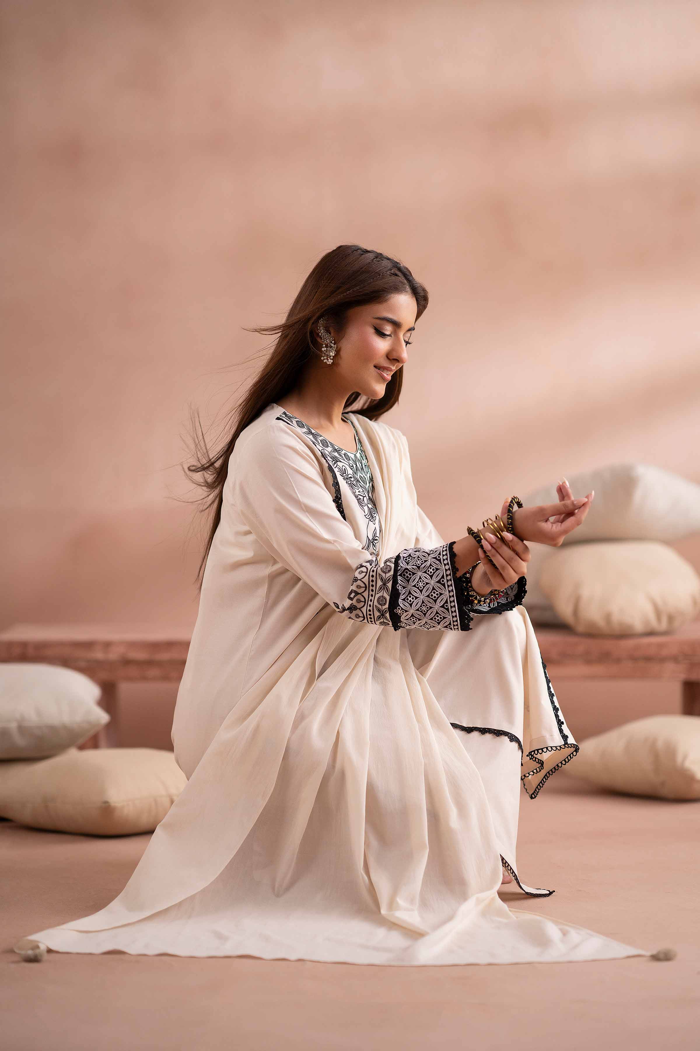 NishatUK - Off White Embroidered Cambric 3-piece ready to wear Suit