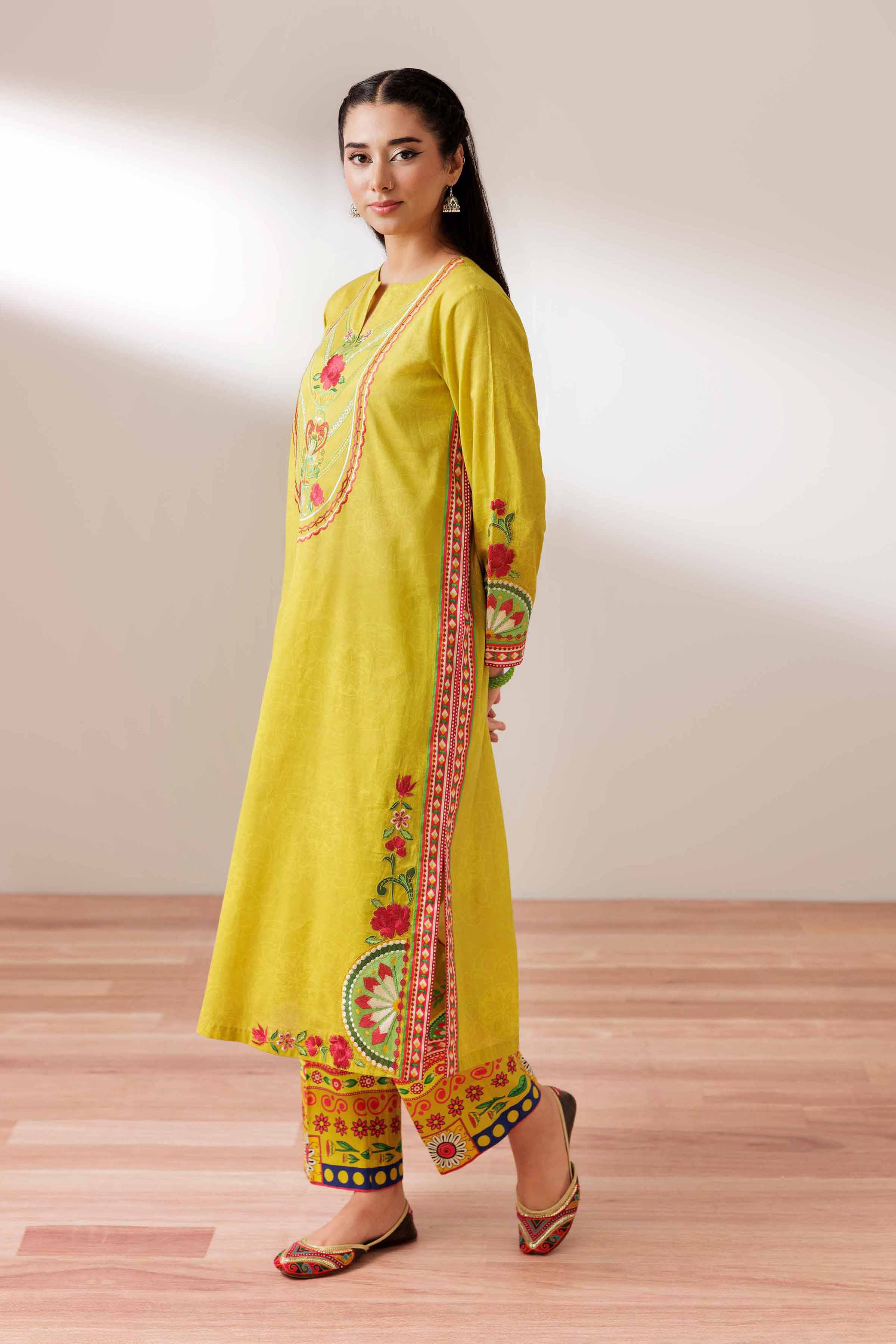 NishatUK - Yellow Embroidered Lawn 2-piece ready to wear Dress