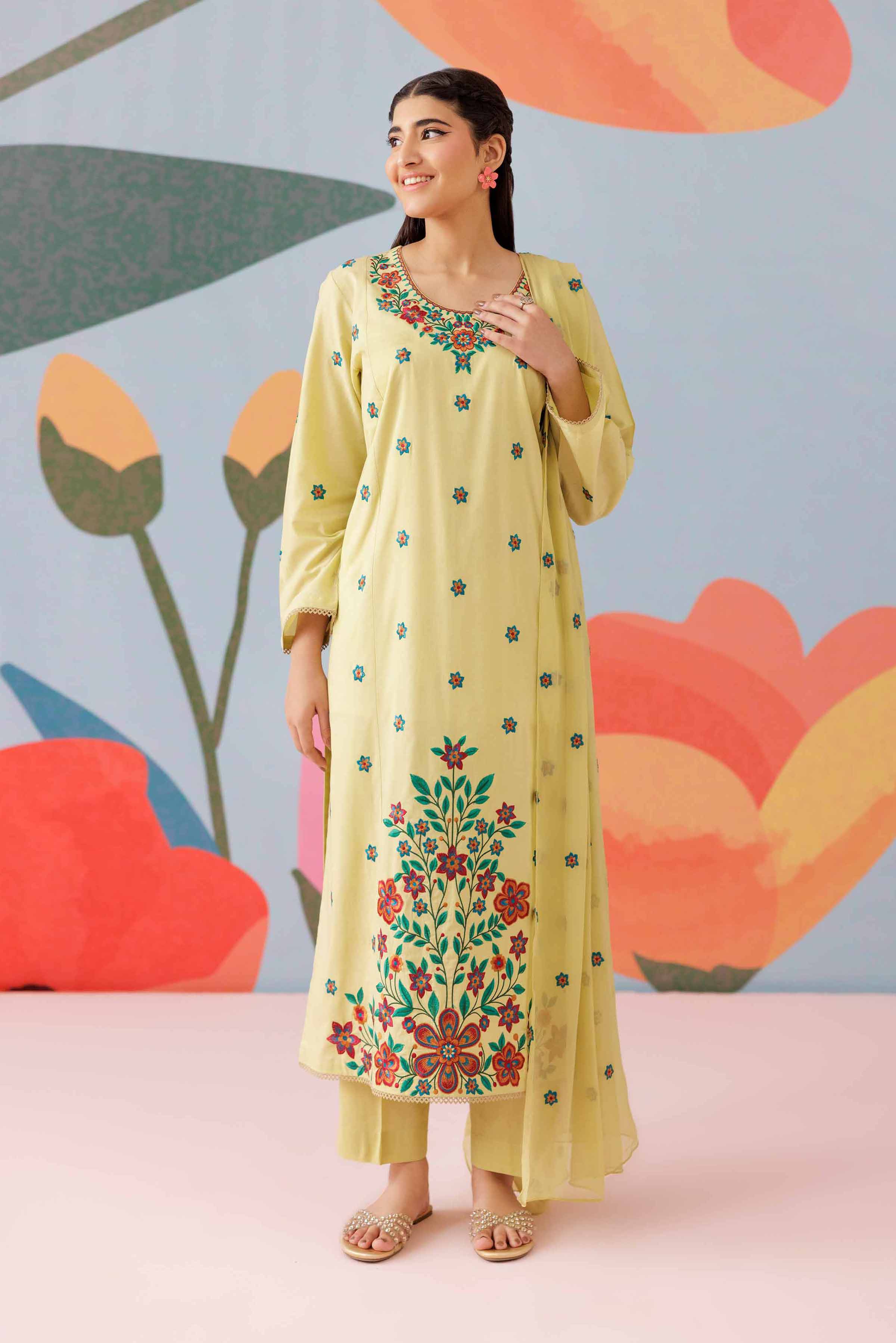 NishatUK - Green Embroidered Cambric 3-piece ready to wear Suit