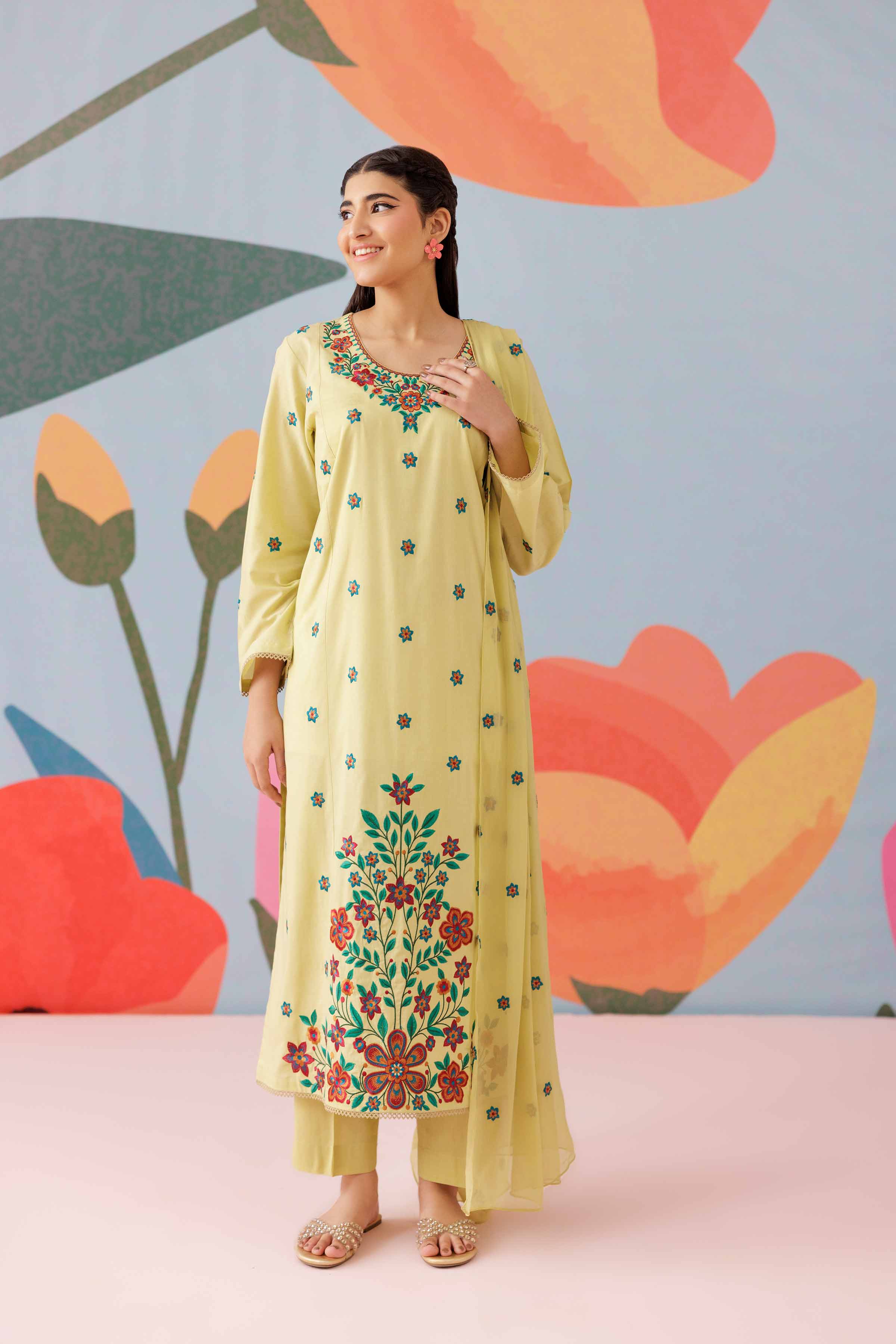 NishatUK - Green Embroidered Cambric 3-piece ready to wear Suit